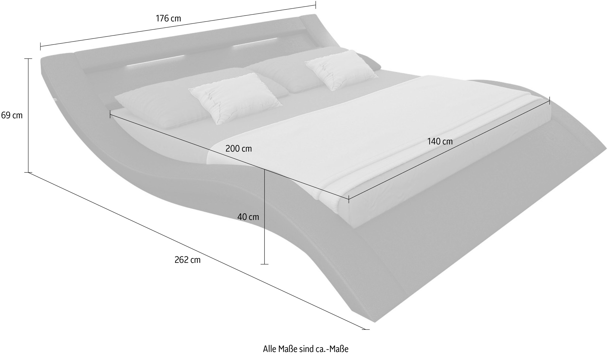 SalesFever Polsterbett, mit LED-Licht im Kopfteil, Lounge Bett in moderner Form, in Kunstleder