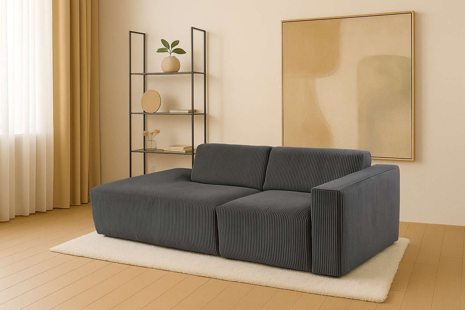 Home affaire 2-Sitzer "Noord mit Kedernaht, Breite 227 cm" Cord, Struktur, Webstoff, mit Wellenunterfederung, Massivholzrahmen