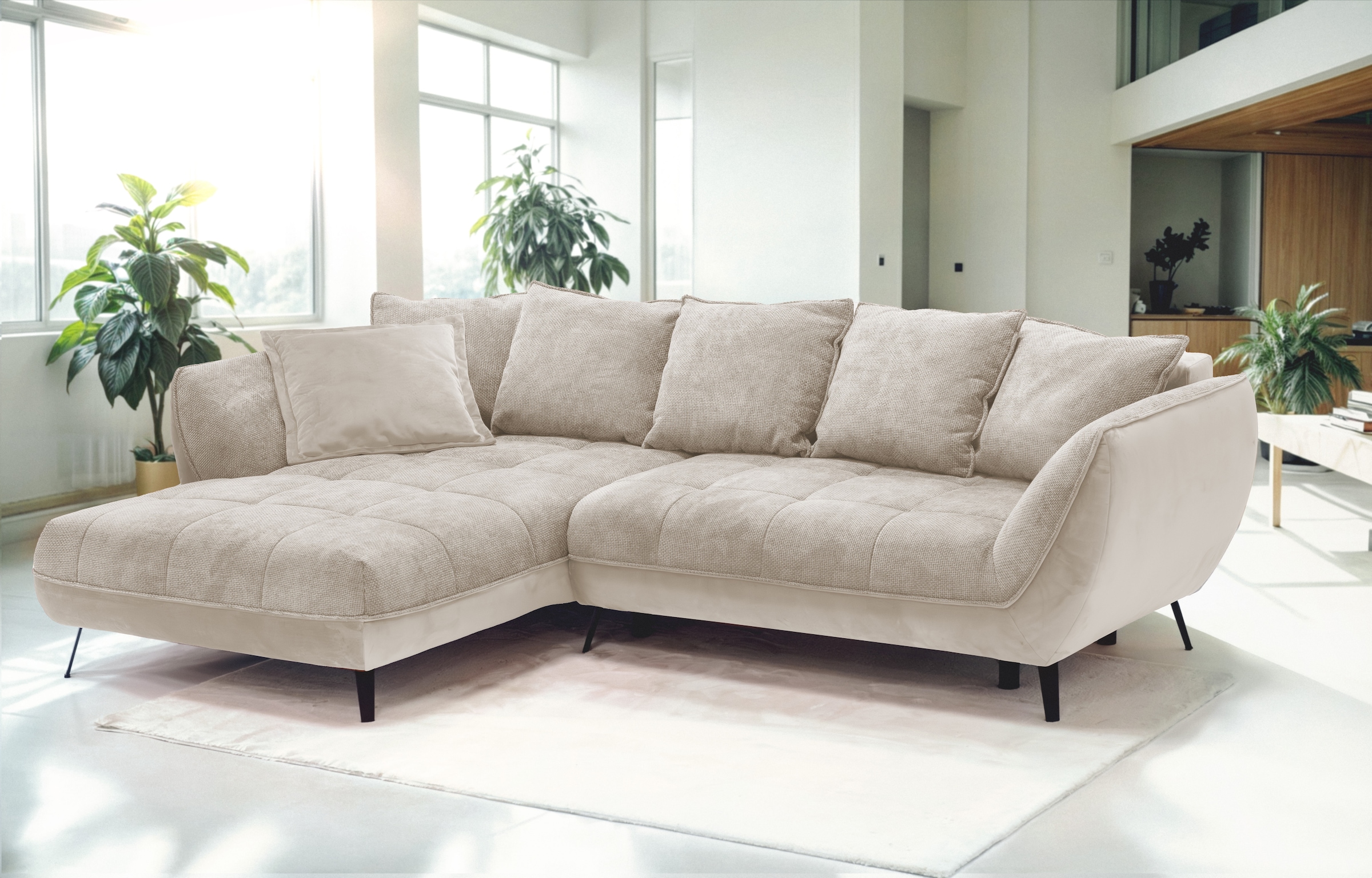 exxpo - sofa fashion Ecksofa "Midway Easy-Lift-Bettfunktion, 15cm bodenfrei, bequem, Breite 282cm" inkl. Bettfunktion und praktischem Bettkasten, L-Form
