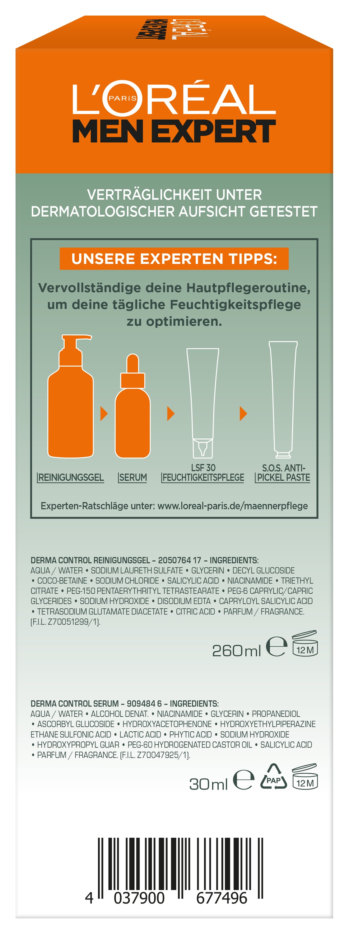 L'ORÉAL PARIS MEN EXPERT Pflegestift »Derma Control Set: Reinigungsgel & Anti-Unreinheiten Serum«