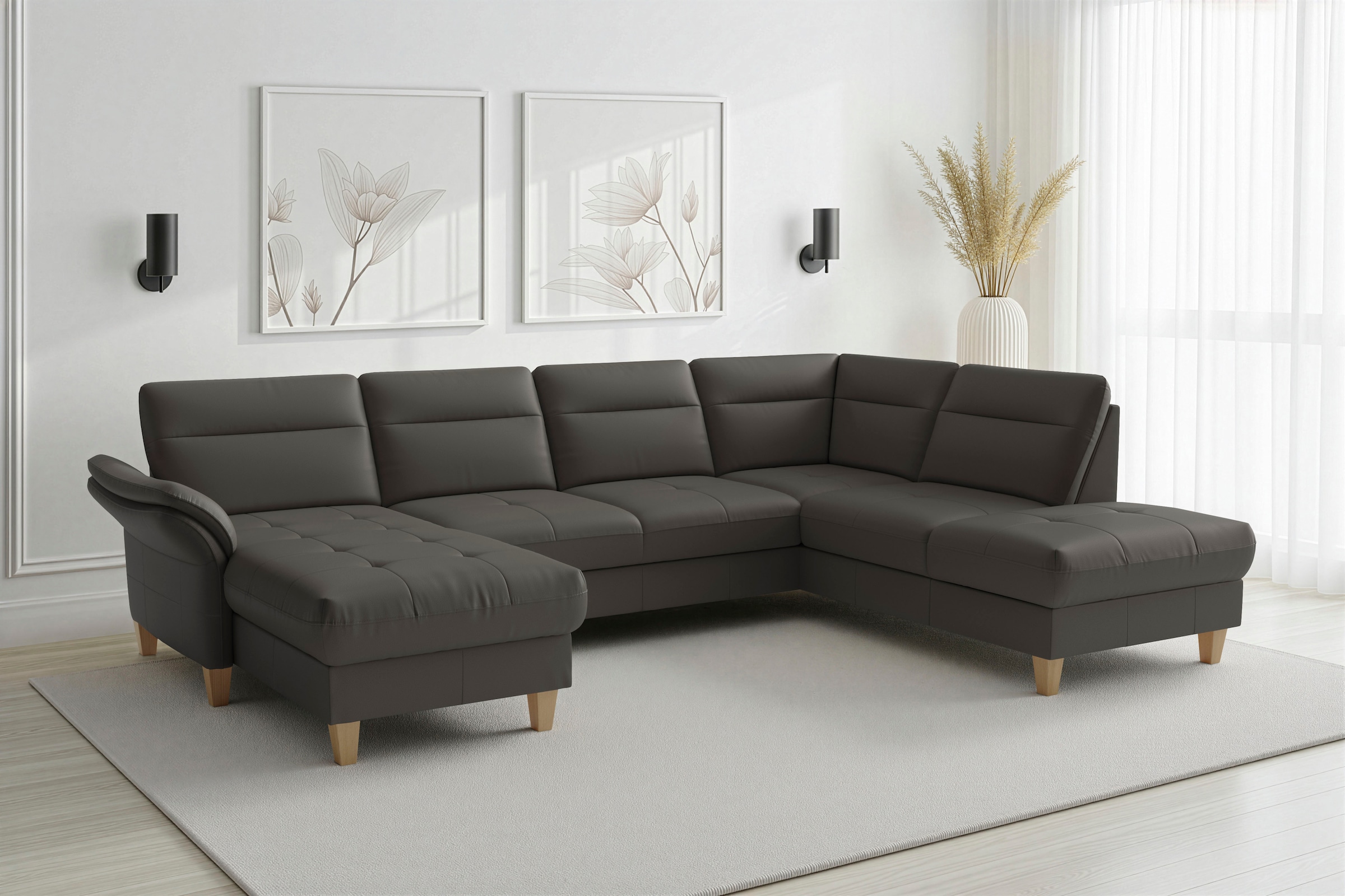 sit&more Wohnlandschaft "Pamela U-Form, B: 292 cm, optional Schlaffunktion & Bettkasten, Leder"