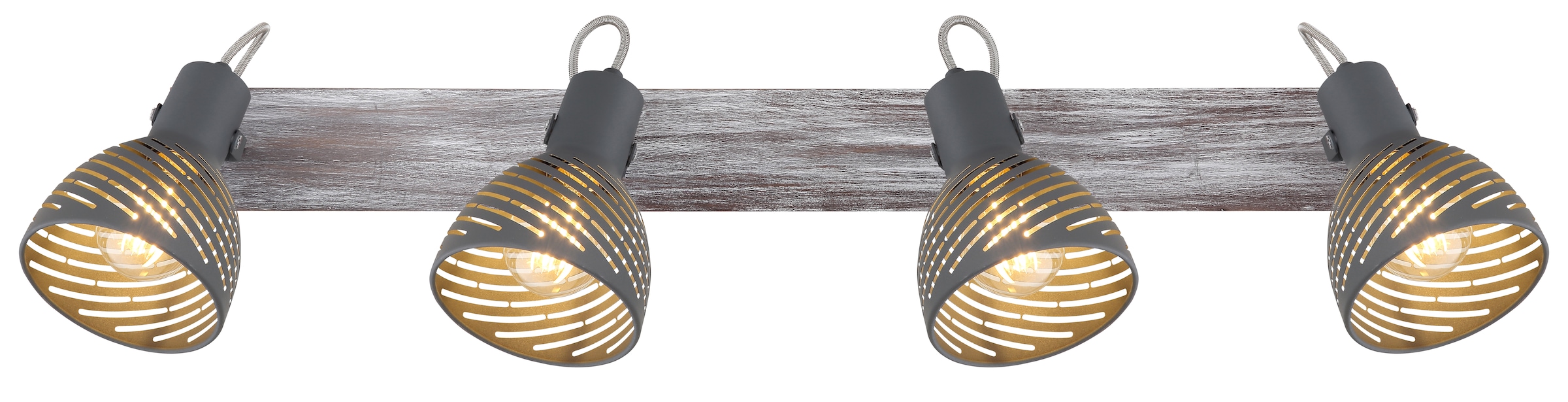 GLOBO LIGHTING Deckenspot »MORI« E27 1 Stk. Holz-Strahler antik weiß getüncht, Metall grau-blau, E27 4x40W