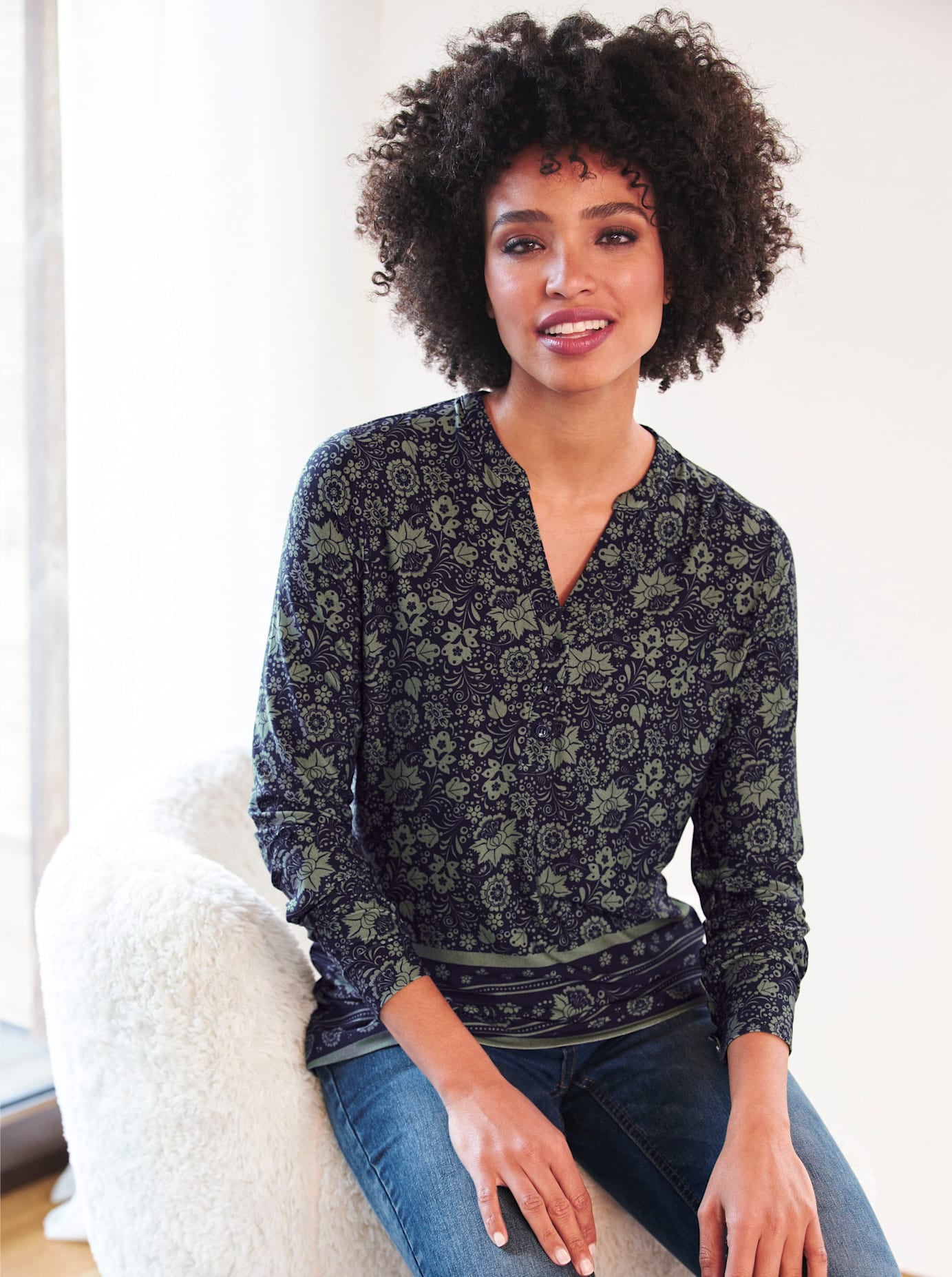 heine Langarmshirt "Druck-Shirt", 1 Stk. günstig online kaufen