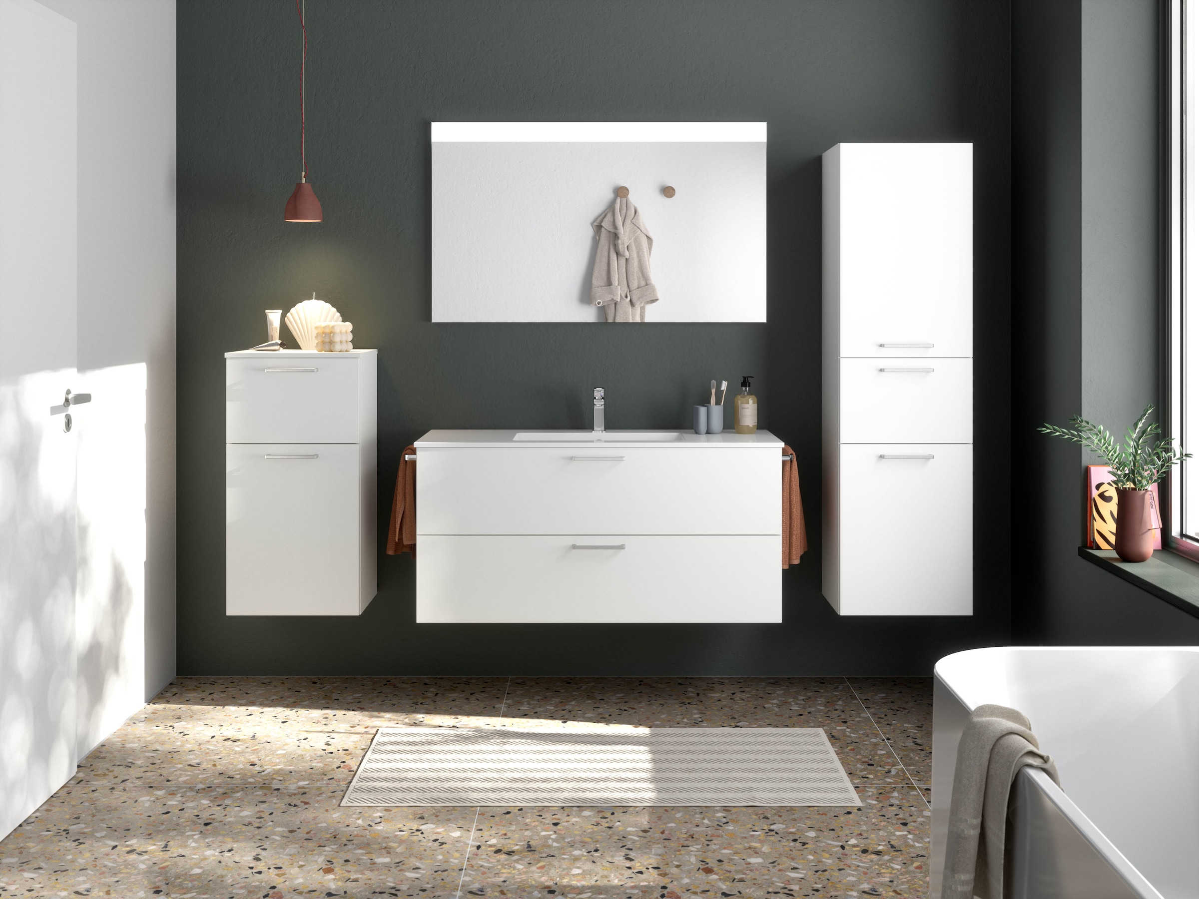 nobilia® Badmöbel-Set »Tolvina«, (4 St., vormontiert, mit Soft-Close), inkl. Spiegel mit Touch-Sensor, in vier Breiten