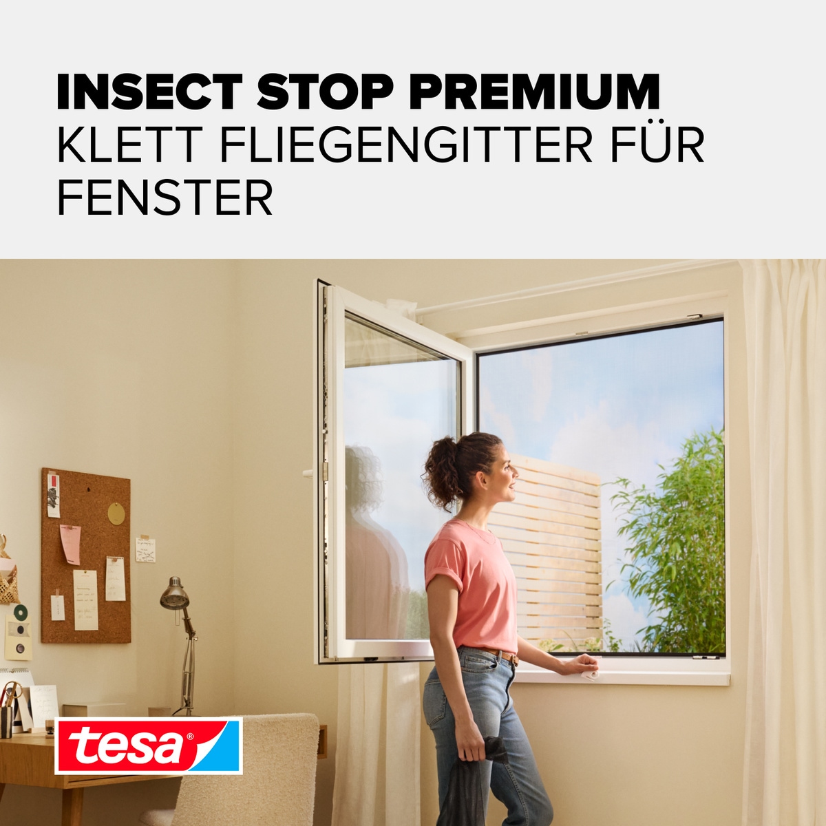 tesa Insektenschutz-Fensterrahmen »Insect Stop Comfort Fliegengitter für Fenster - 1.3 m x 1.5 m« Packung, Fliegennetz, Klettband, Andrück und Schneidehilfe, 1 Stk. tlg. Insektenschutzgitter - ohne Bohren - zuschneidbar