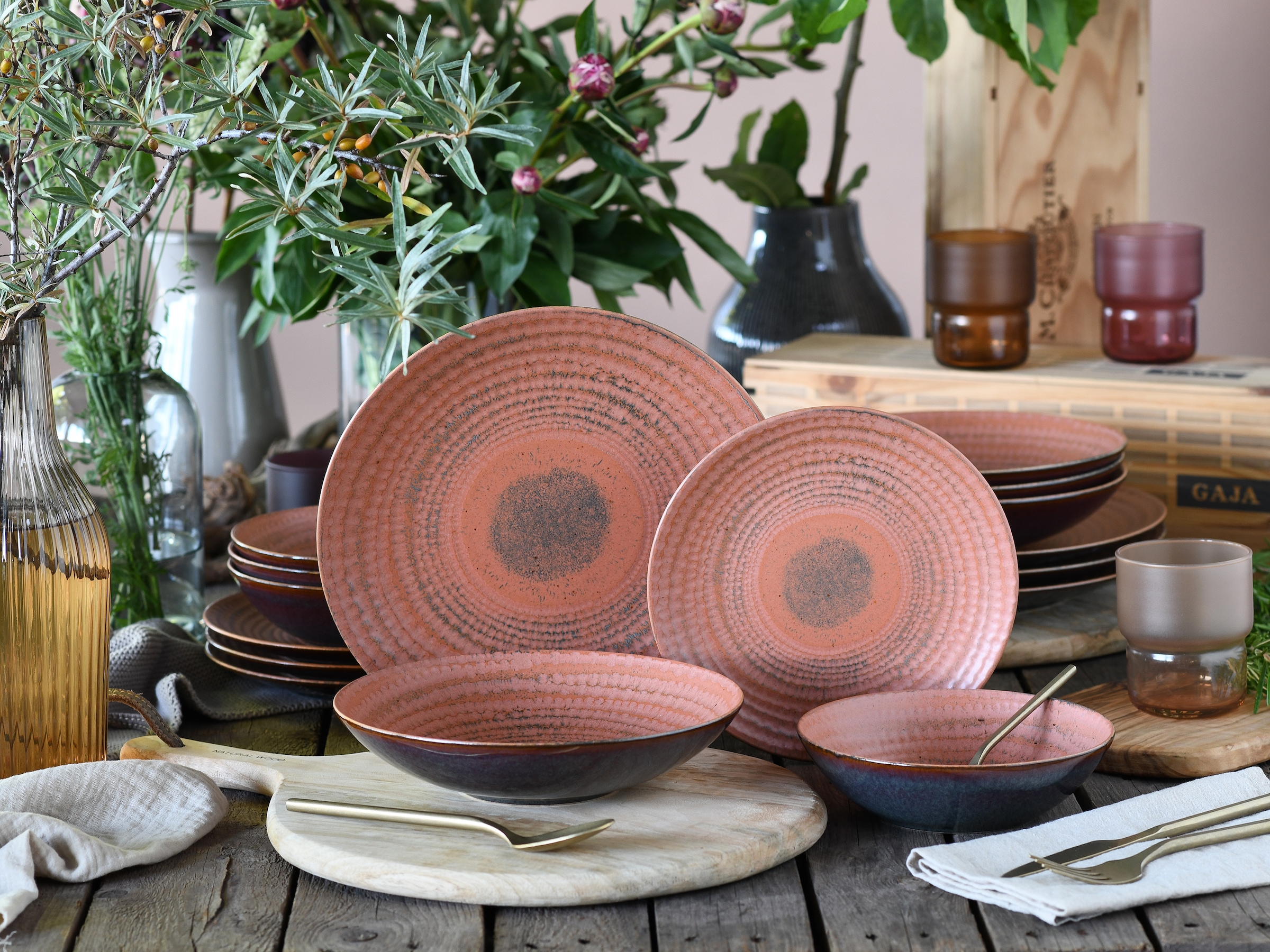 CreaTable Teller-Set »Neapel, Service 16-tlg.« Teller Set, Edles Tellerset, Vulkanoptik