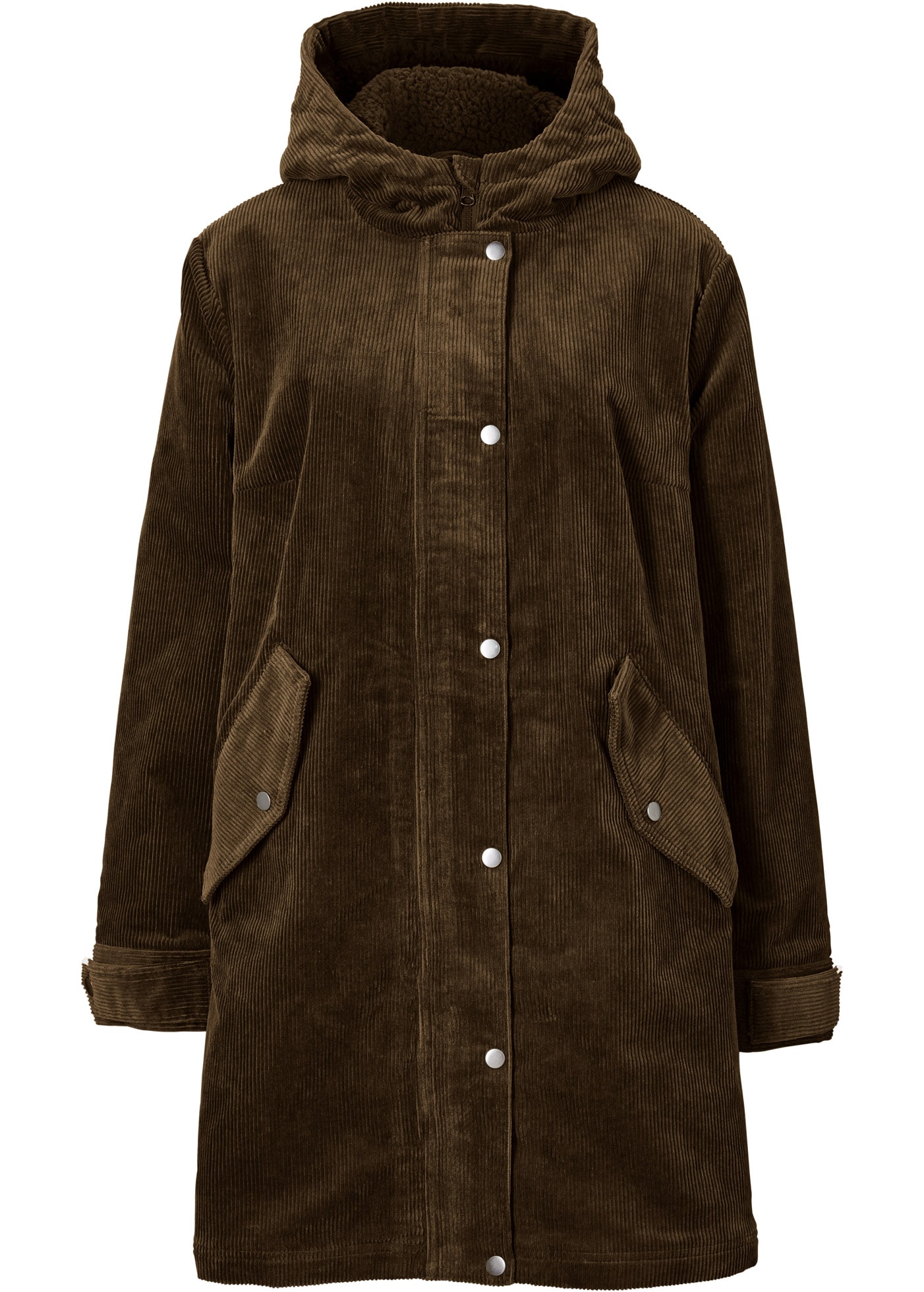 bonprix Parka mit Kapuze sportlicher Parka, in Cord-Optik, mit kuscheligem Plüschfutter