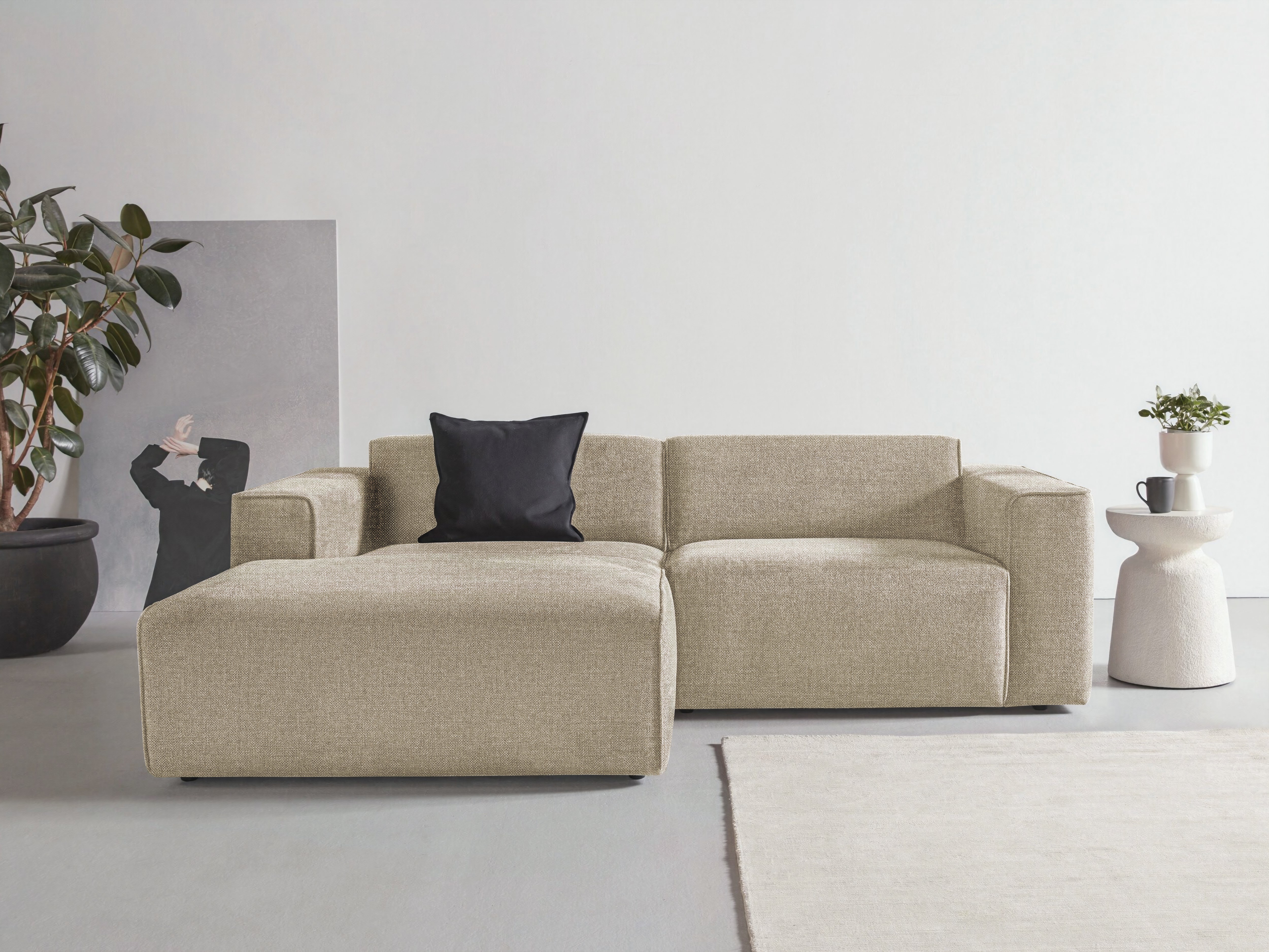 Home affaire Ecksofa "Noord mit Kedernaht, Breite 234 cm, L-Form" Cord, Struktur, Webstoff, mit Wellenunterfederung, Massivholzrahmen