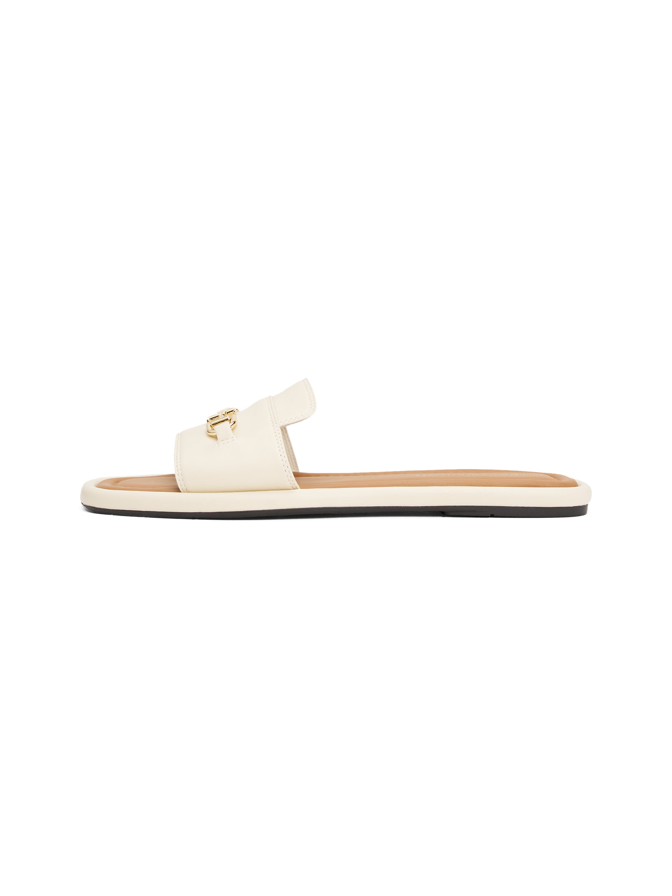 Tommy Hilfiger Pantolette »LEATHER HORSEBIT MULE«, Flats, Sommerschuh, Bequemschuh mit goldfarbener Zierspange