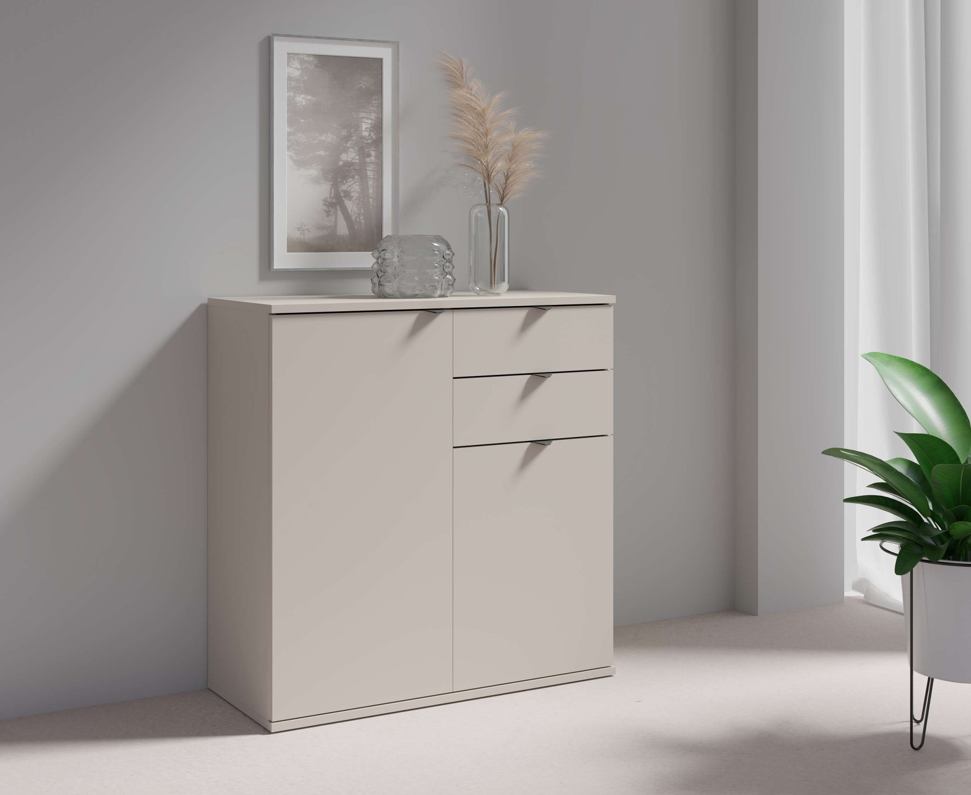 OTTO home Kommode "THALIAANA Sideboard mit 2 Türen und 2 Schubladen, Breite 80 cm" Schrank in 3 Farben erhältlich, schwarze Metallgriffe, viel Stauraum