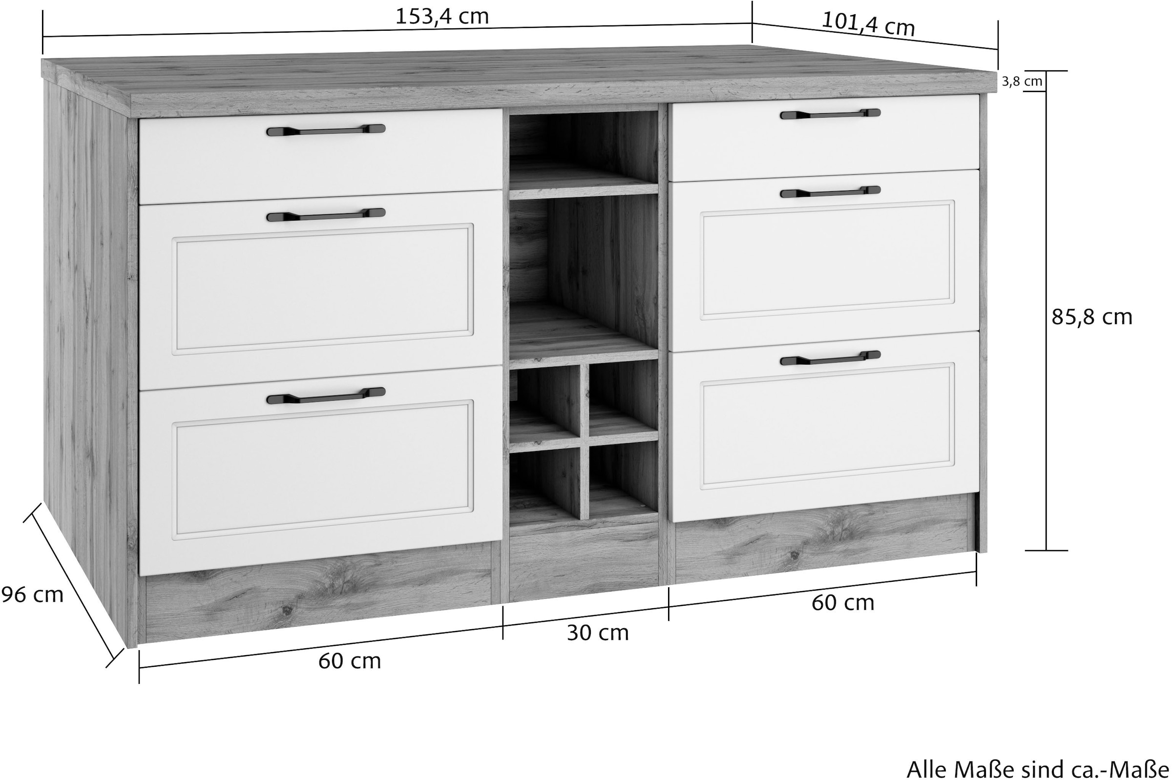 KOCHSTATION Kücheninsel »KS-Lana, Breite 153 cm«, MDF-Fronten, Arbeitsplatte 38mm stark