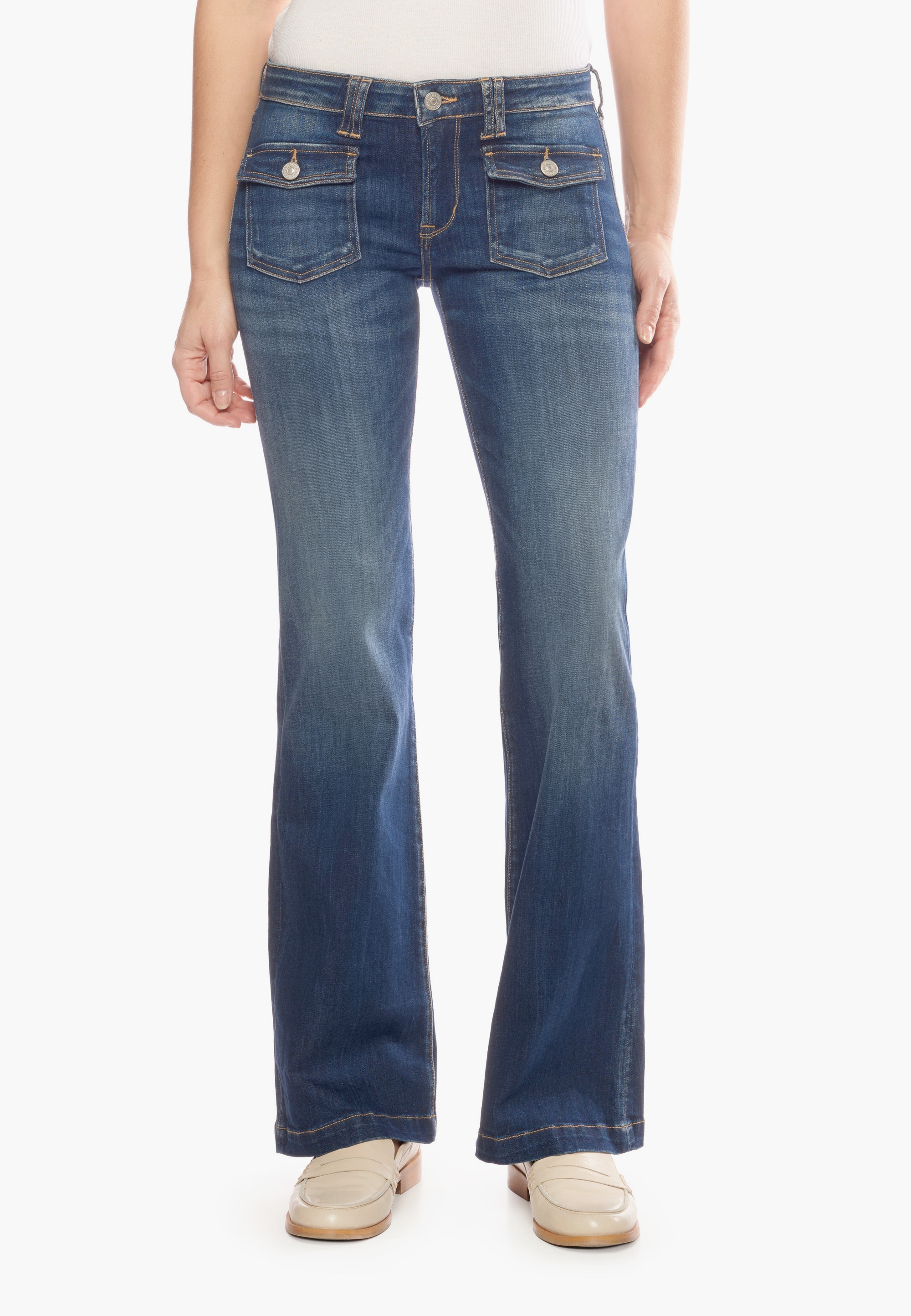 Straight-Jeans, mit Knopfleiste in Washed-Optik