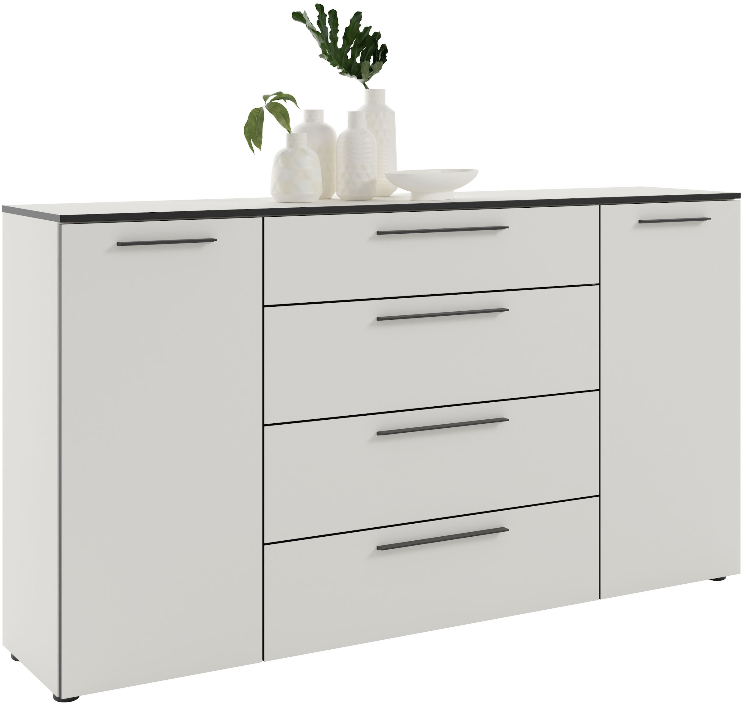 Manjana Möbel Kommode »mit Schwarz matten Metallgriffen in verschiedenen Ausführungen« mit Soft-Close-Funktion, mit variabel einsetzbaren Einlegeböden
