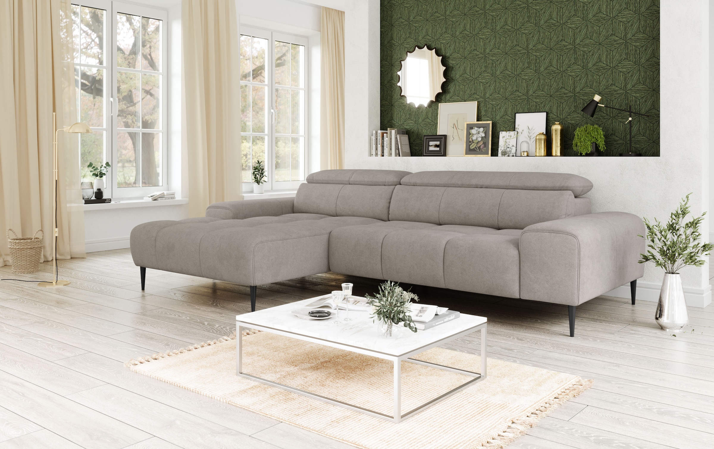 OTTO home Ecksofa "Theo L-Form, B: 290 cm" mit Kopfteilverstellung, optional Sitztiefenverstellung