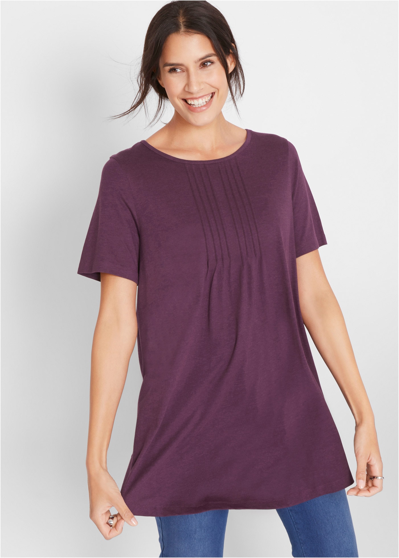 bonprix "T-Shirt in A-Linien-Form, kurzarm" dezente A-Linie, Kurzarm, aus Baumwolle und Viskose