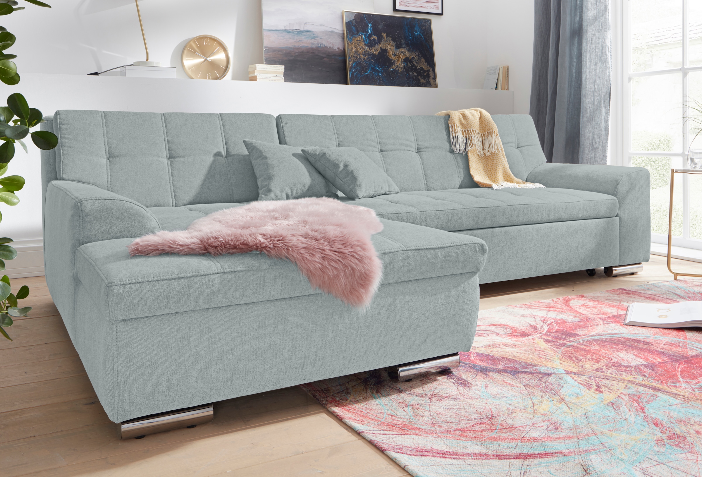 DOMO collection Ecksofa "Aversa, moderne Steppung, geschwungene Armlehnen, günstig online kaufen