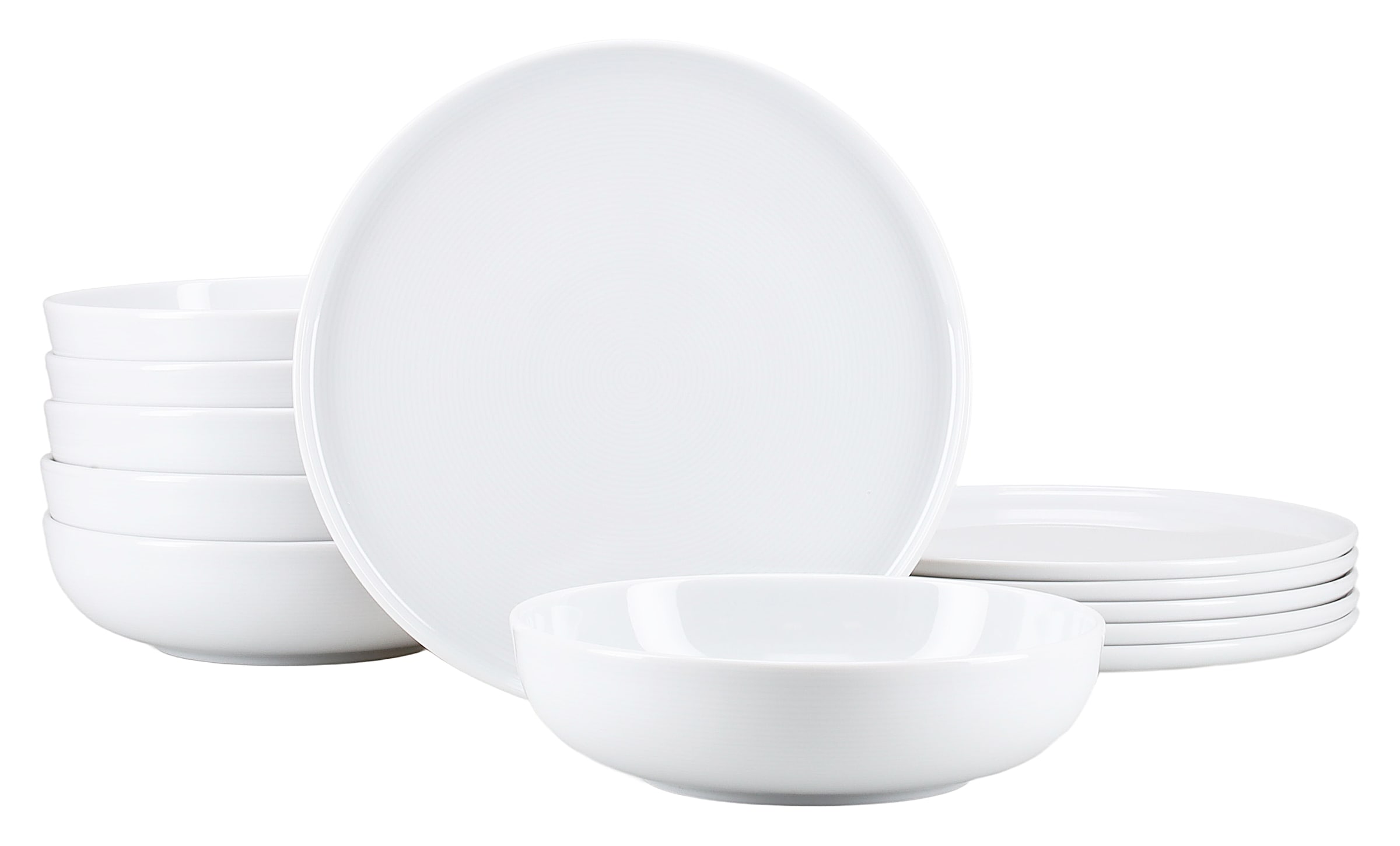 CreaTable Tafelservice »Session, Service, Teller-Set, 12-tlg.« Teller ohne Fahne mit großem Spiegel, Elegantes Rillenrelief