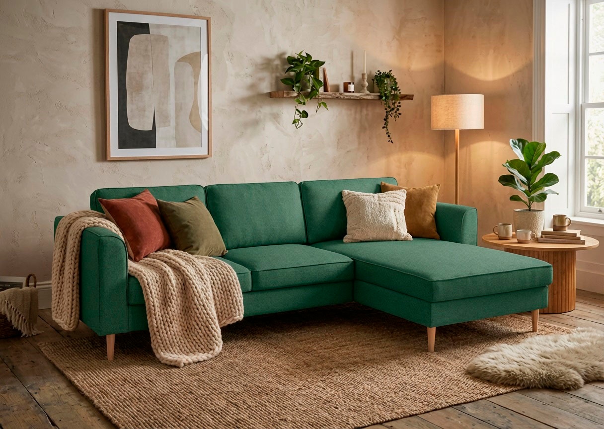 Home affaire "Booster, whlw. mit Schlaffunktion & Bettkasten, Fuß Buche lackiert" Recamiere beidseitig montierbar, L-Form, in Cord & Struktur, B: 232 cm
