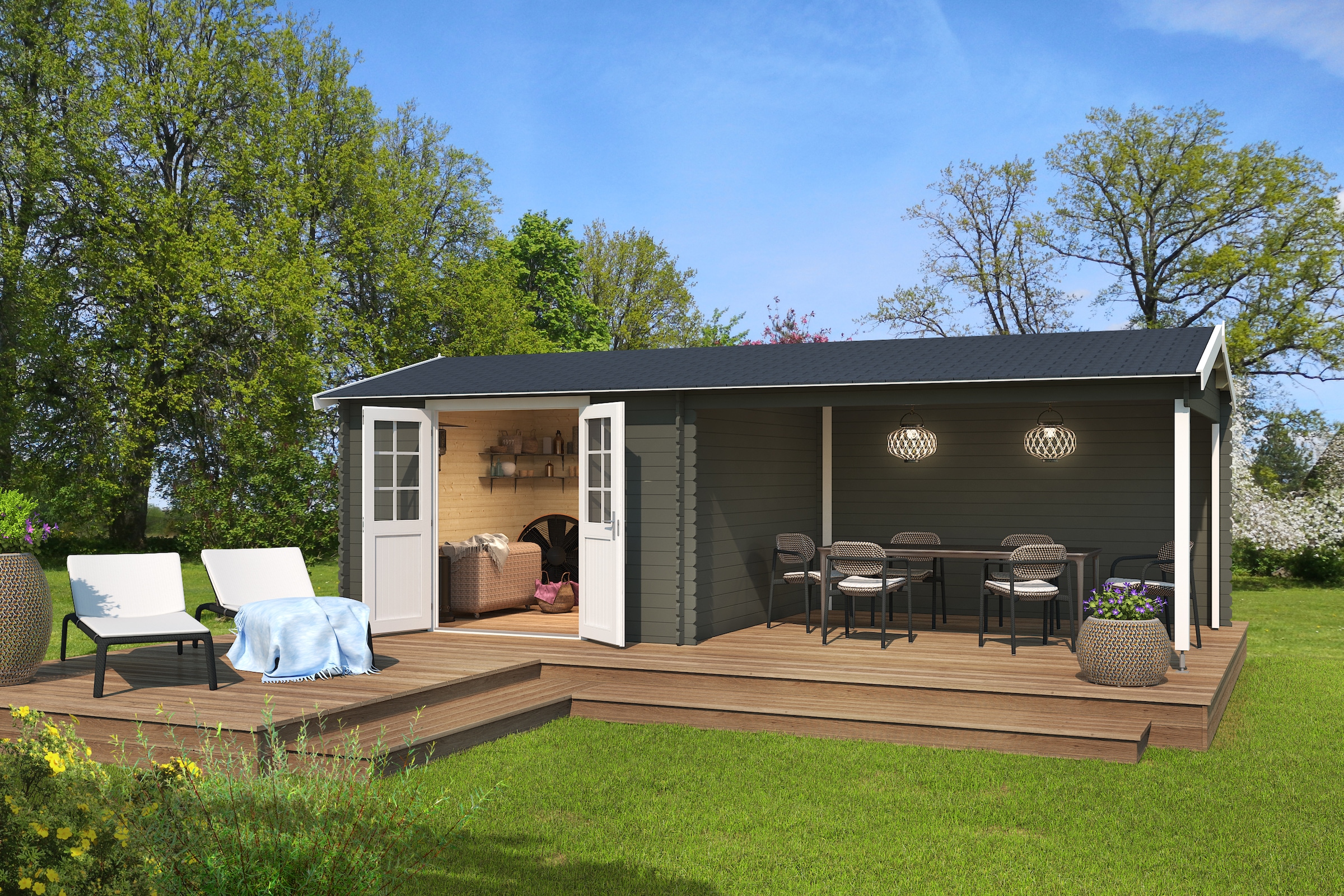 Nordic Holz Gartenhaus "Amarillo", (Anbau inkl. Rückwand) günstig online kaufen