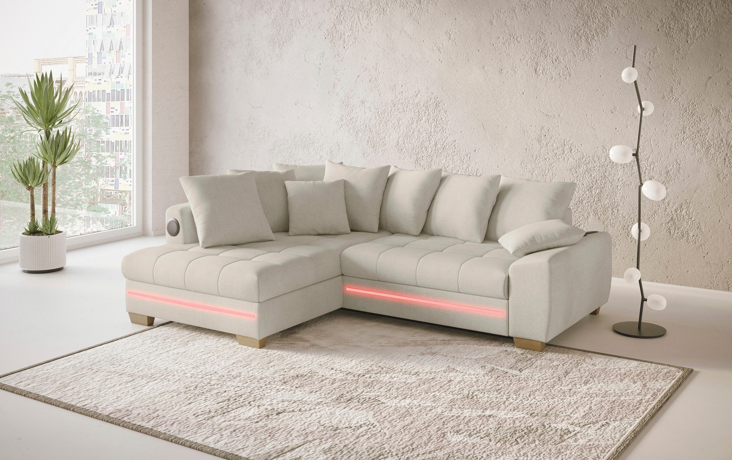 Mr. Couch Ecksofa »Nikita II, L-Form«, mit Kaltschaum, RGB-LED, Soundsystem, wahlweise mit Bett, Bettkasten