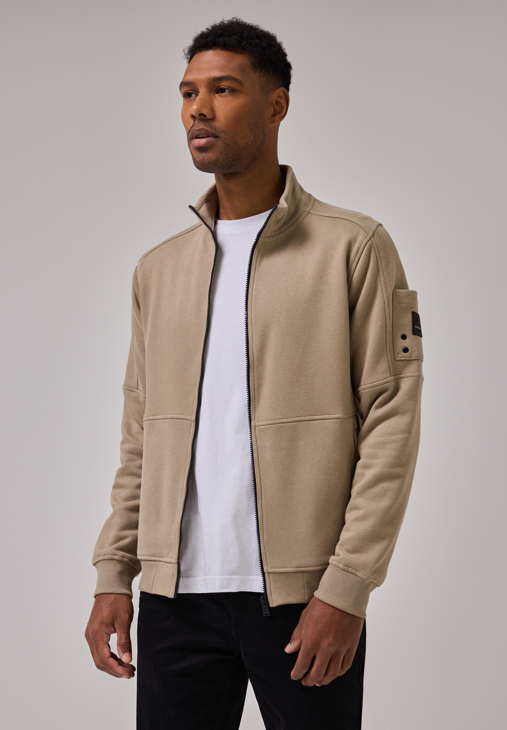 STREET ONE MEN Sweatjacke, mit Stehkragen