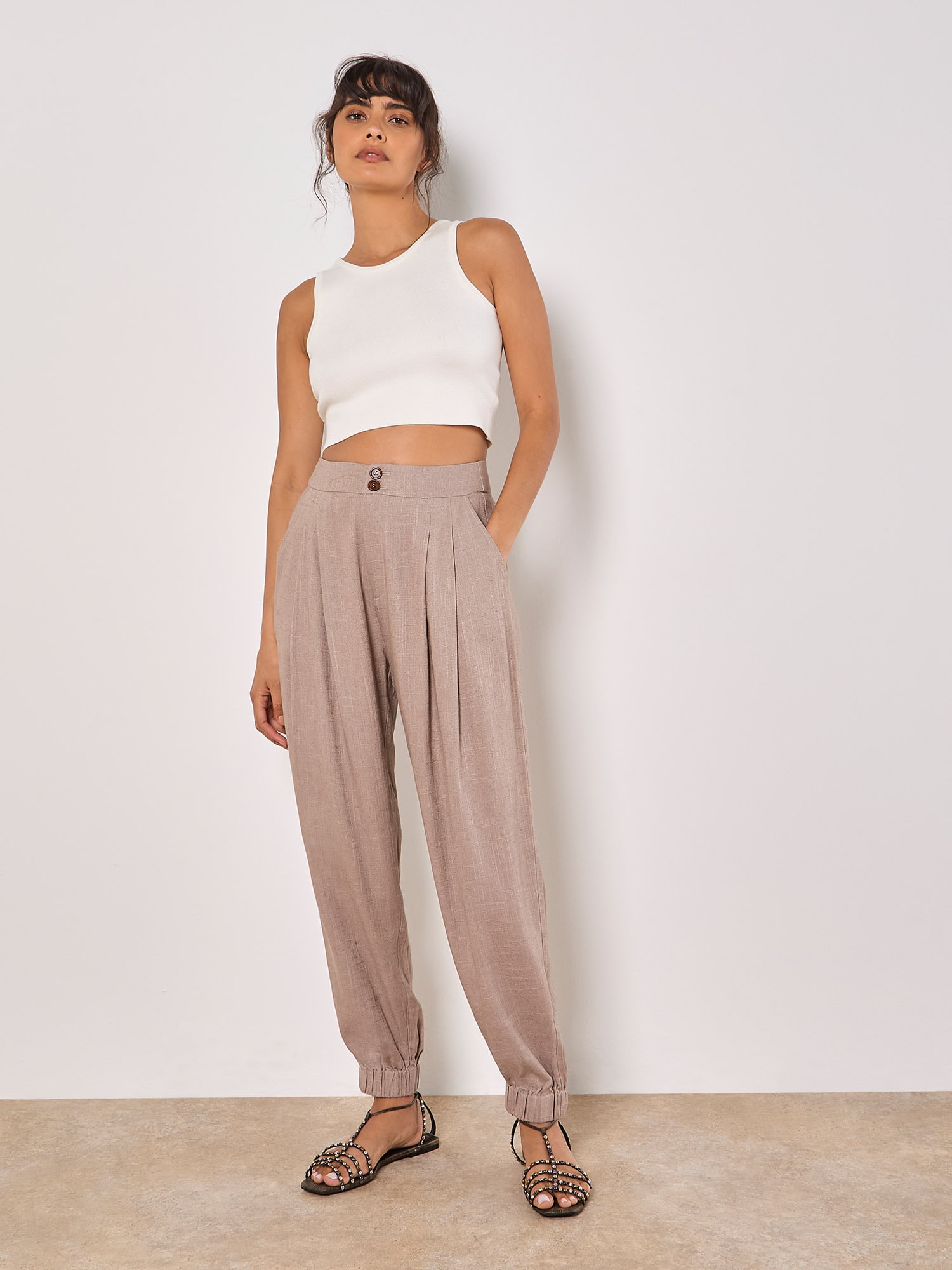 Apricot Jogger Pants "Leinen Mix Jogger" mit Kellerfalten
