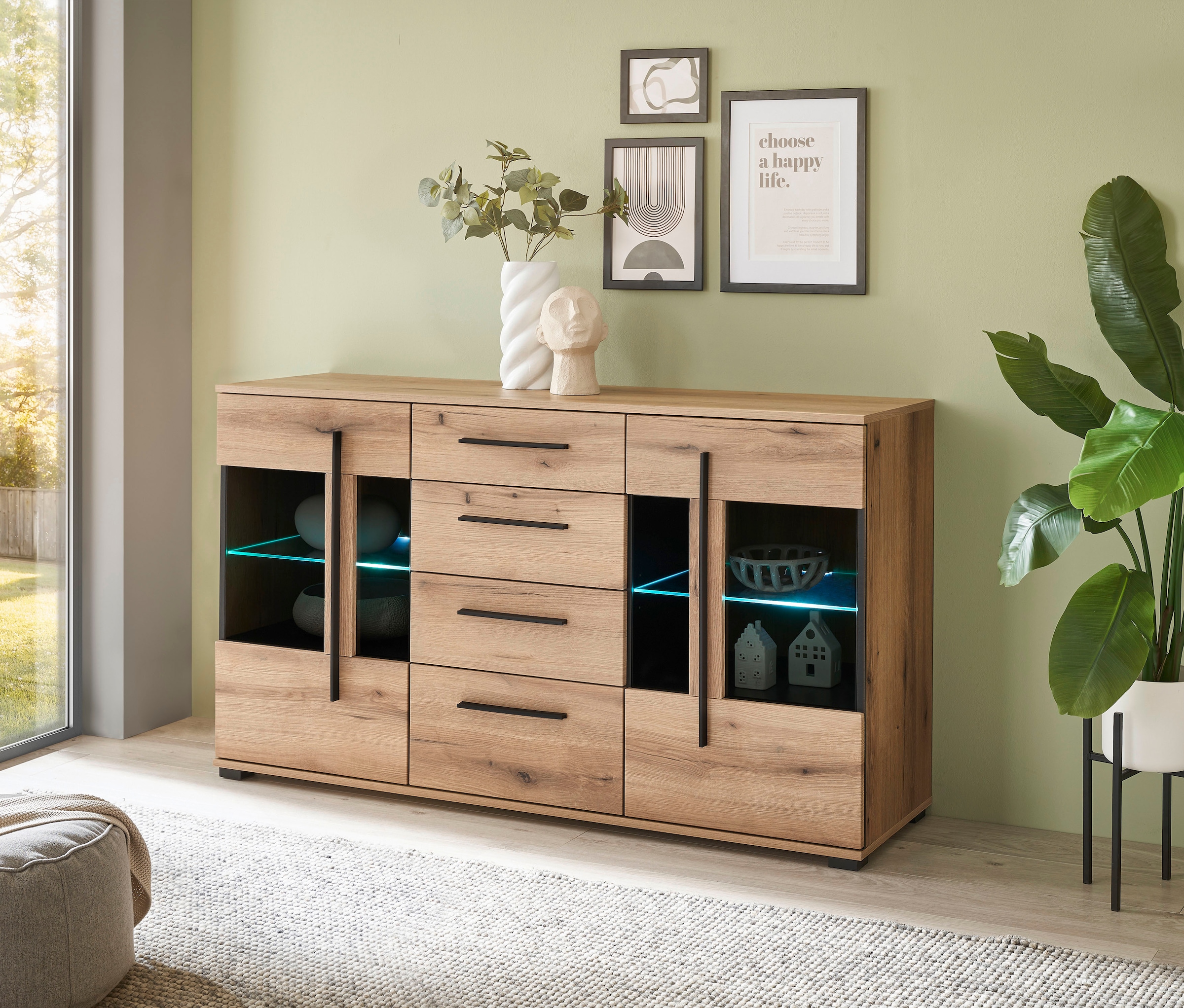 INOSIGN Sideboard »Cantara, moderner Schrank, Kommode in Eiche Evoke oder weiß«, schwarze Stangengriffe, ausreichend Stauraum, vielseitig einsetzbar