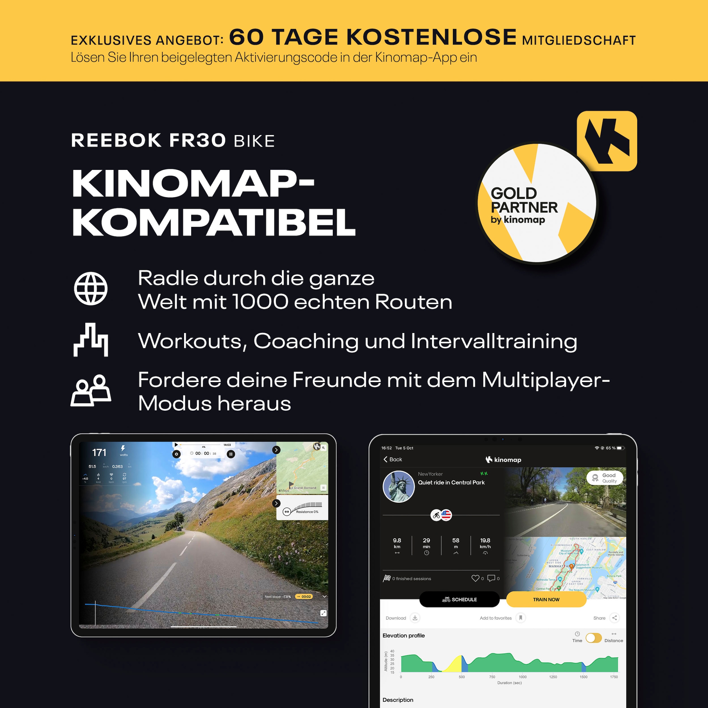 Reebok Ergometer »FR30«, (mit Tablet-Halterung), Schwungmasse ca. 9 kg, 32 Widerstandsstufen