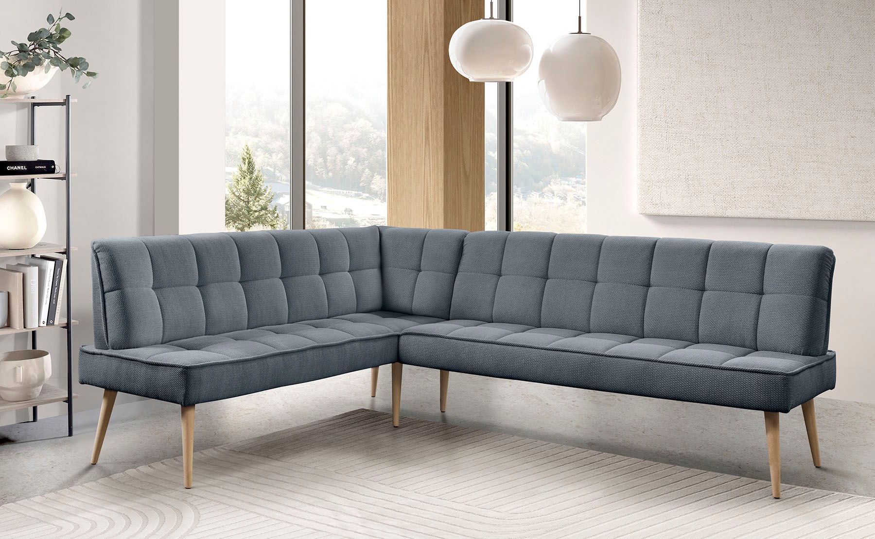Eckbank EXXPO - SOFA FASHION "Latte", antrazith, B:254cm H:95cm T:196cm, 94% PES, 6% NY, Sitzbänke, Eckbank, moderne Sitz- und Rückensteppung, bequem und elegant, hoher Holzfuß