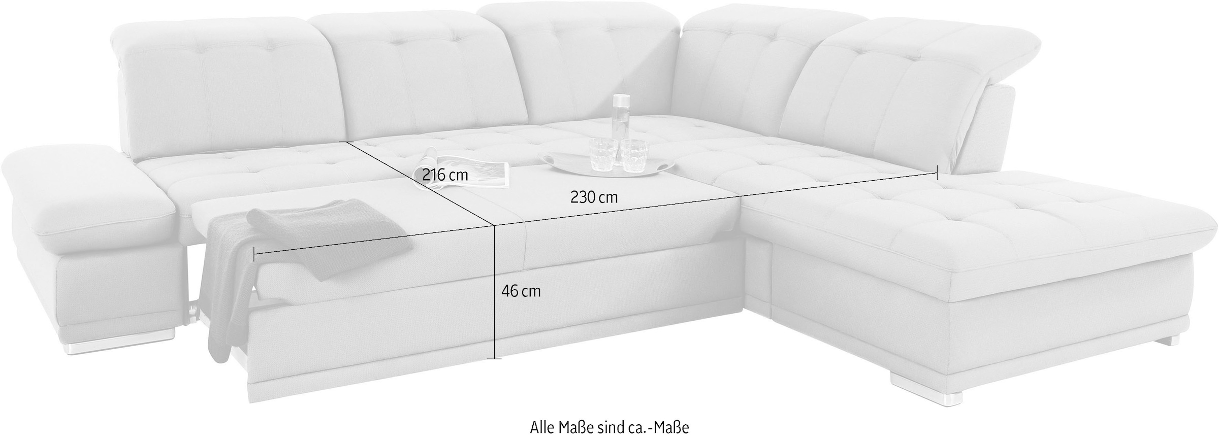 COTTA Ecksofa »Holiday L-Form mit Sitztiefen-, Armteil- und Kopfteilverstellung«, wahlweise mit Bettfunktion & Bettkasten