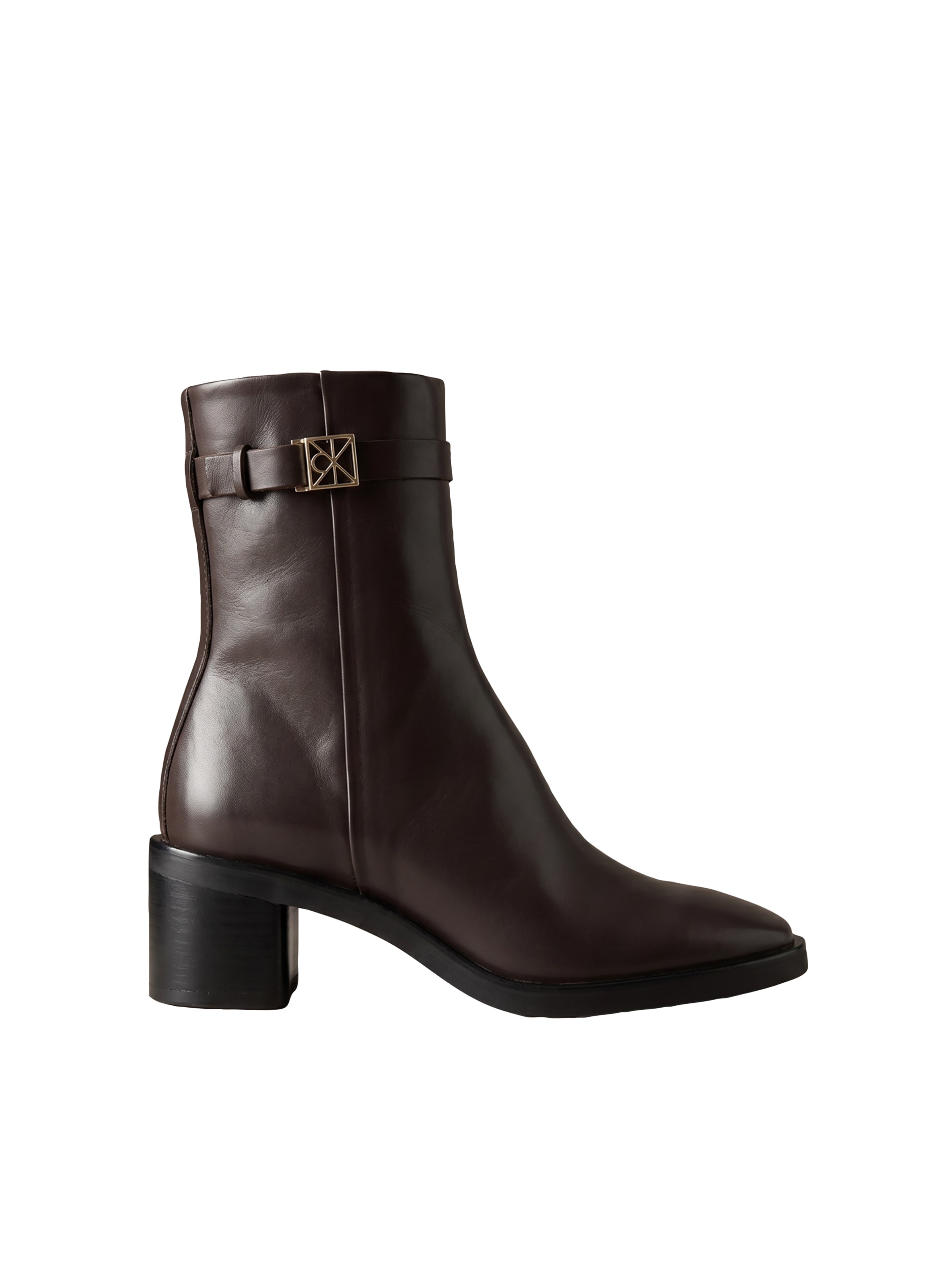 Calvin Klein Stiefelette »BLOCK HEEL ANK BOOT  LTH HDW«  Ankle Boots mit CK-Schnalle, eckige Schuhspitze und Reißverschluss