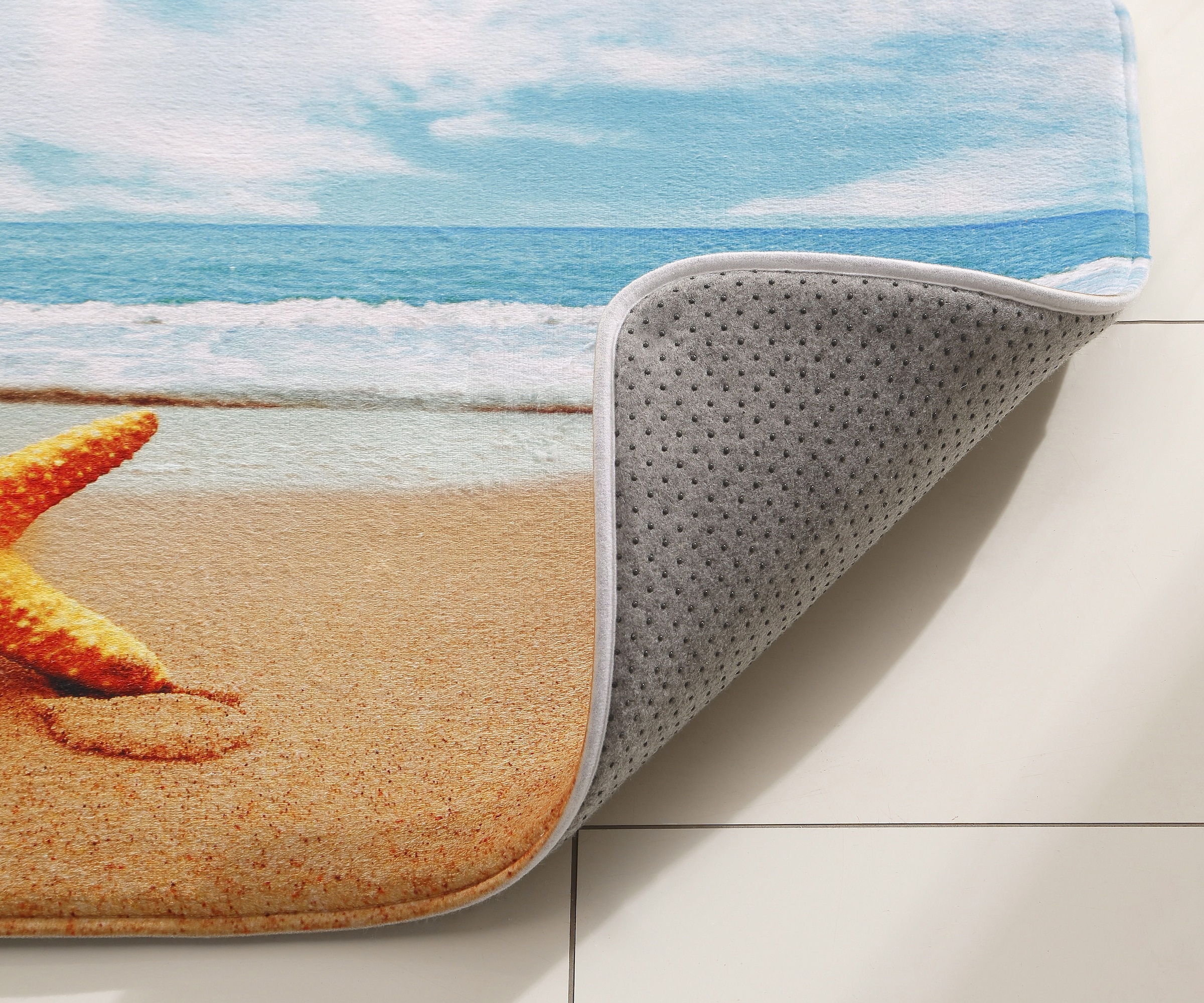 my home Badematte »Seestern«, rutschhemmend beschichtet-Memory Schaum, fußbodenheizungsgeeignet-schnell trocknend-strapazierfähig, Badteppich, Naturmotiv, Strand, Badematten auch als Set erhältlich