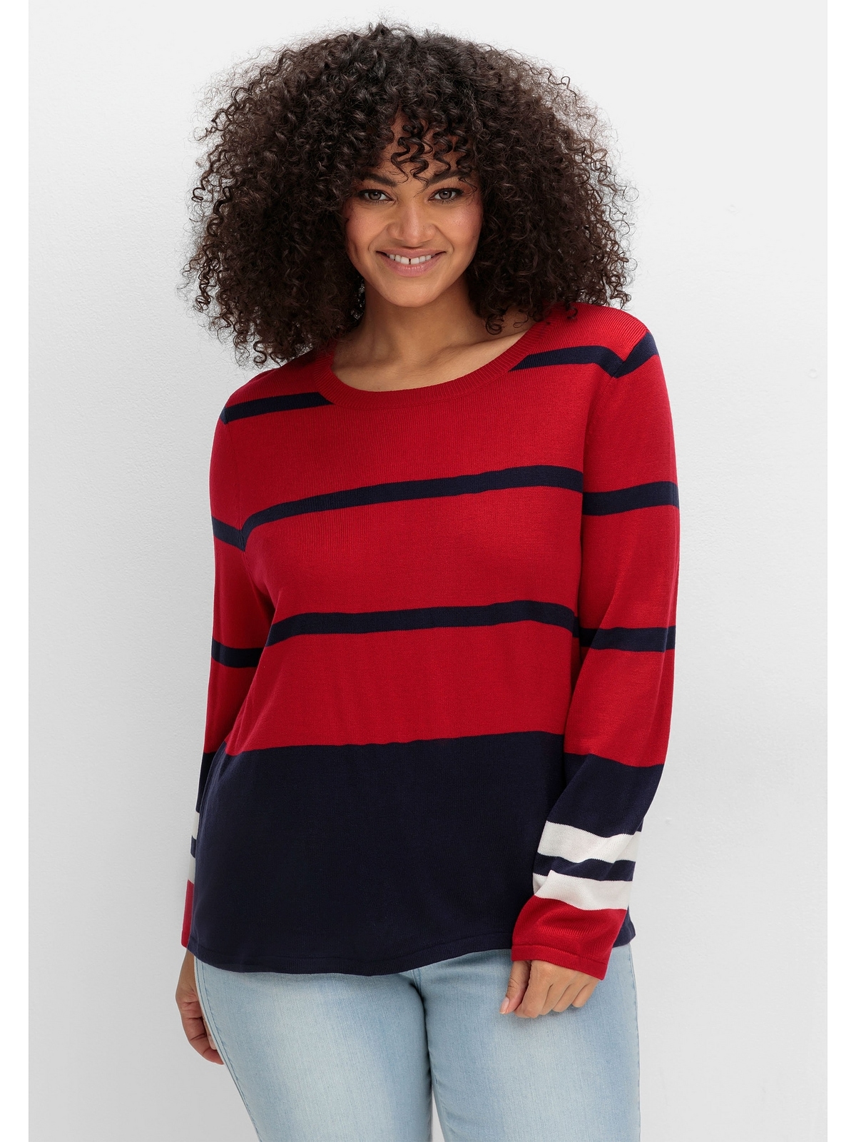 Sheego Rundhalspullover "Große Größen", im Colourblocking-Streifenmix günstig online kaufen