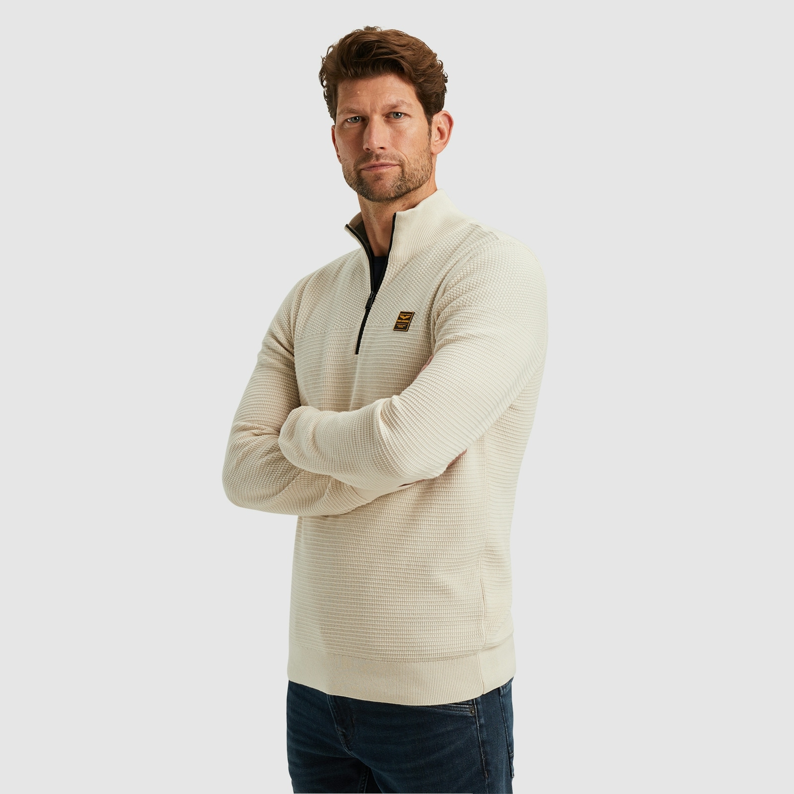 Troyer »Half zip collar cotton mouline«, mit Logostickerei