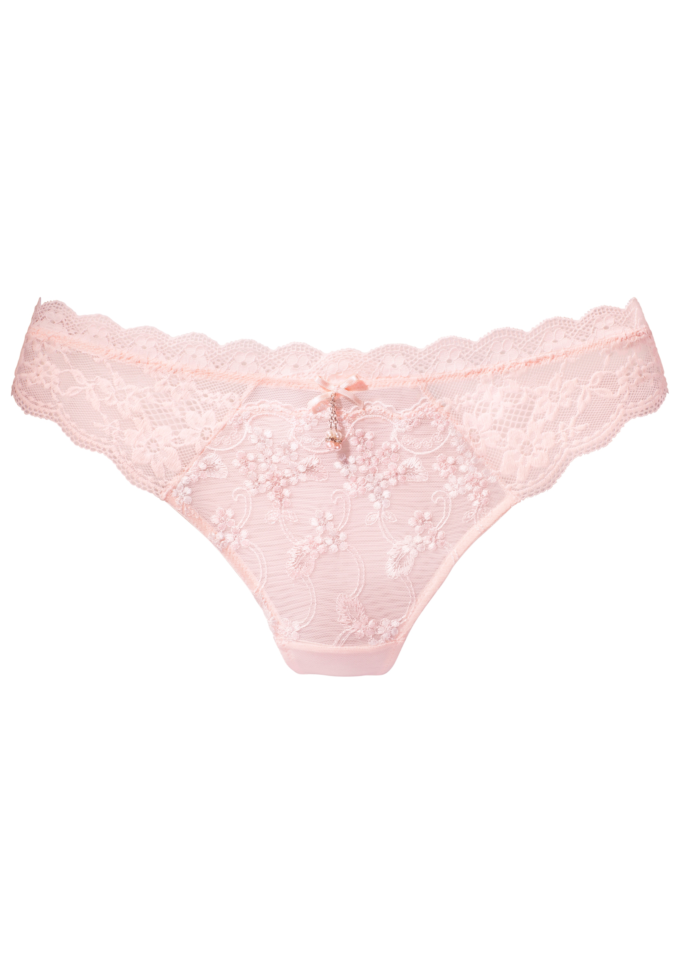 LASCANA String, aus edler Stickereispitze und seitlichen Jacquardspitzeneinsätzen
