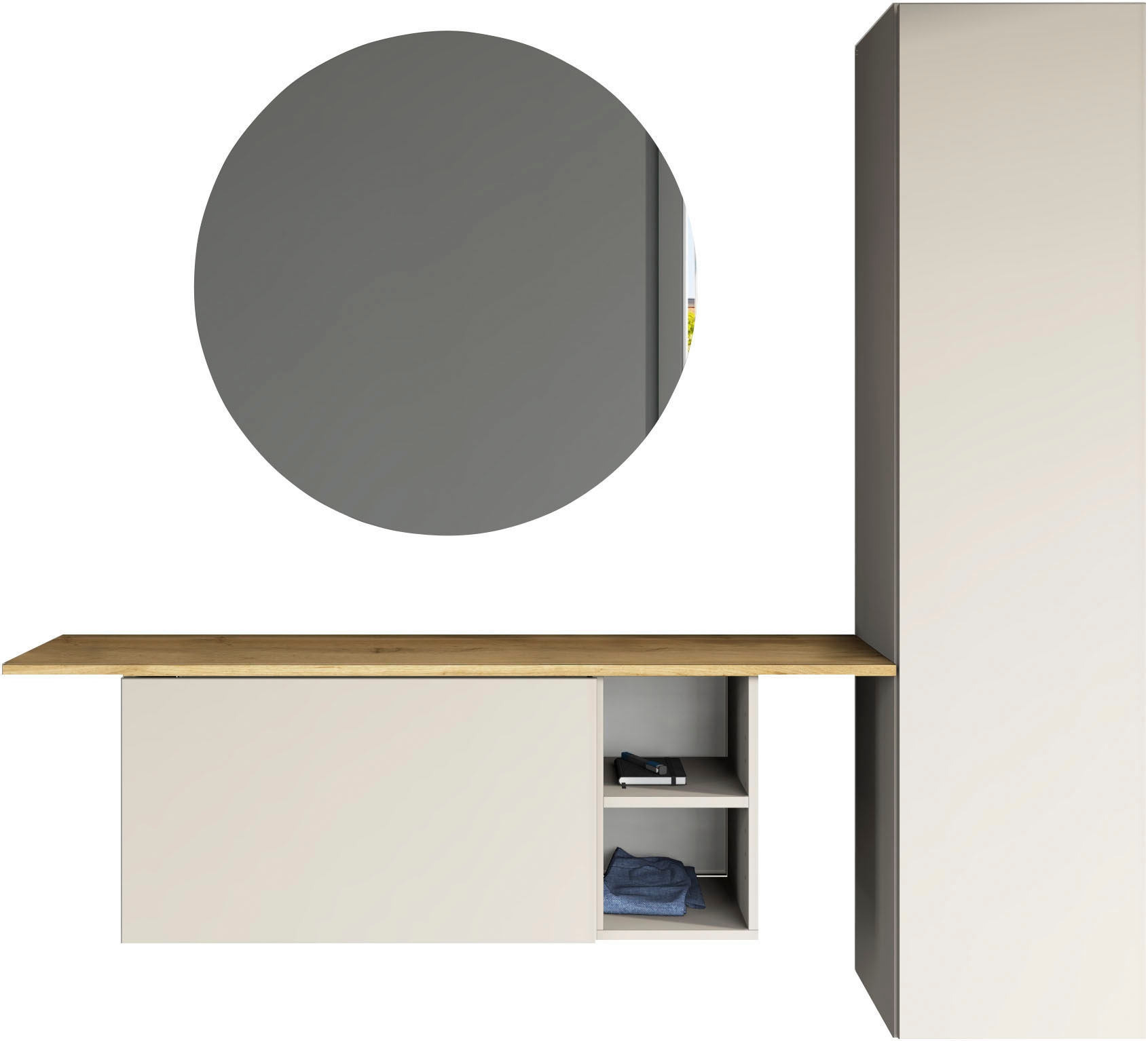 borchardt Möbel Garderoben-Set "Toledo, moderne Garderobe mit Spiegel, Schminktisch mit Regalfächern" Komplett-Set