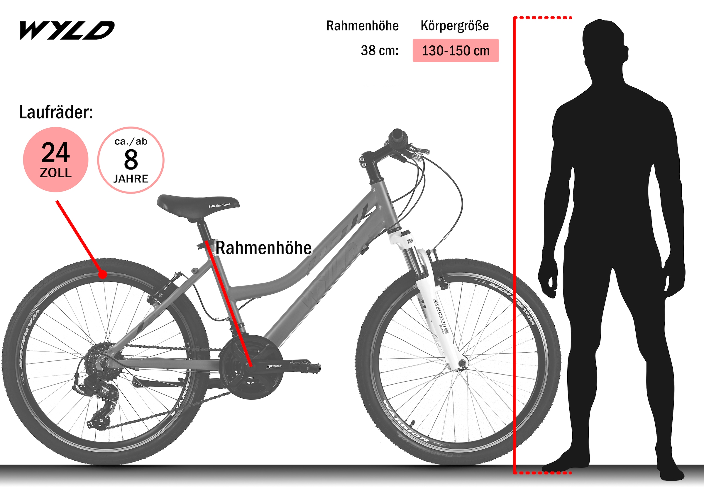 WYLD Kinderfahrrad »Girls 24" Mistral Weiß 18 Gänge RH 38 cm - Ab 8 Jahre« 18 Gang Kettenschaltung
