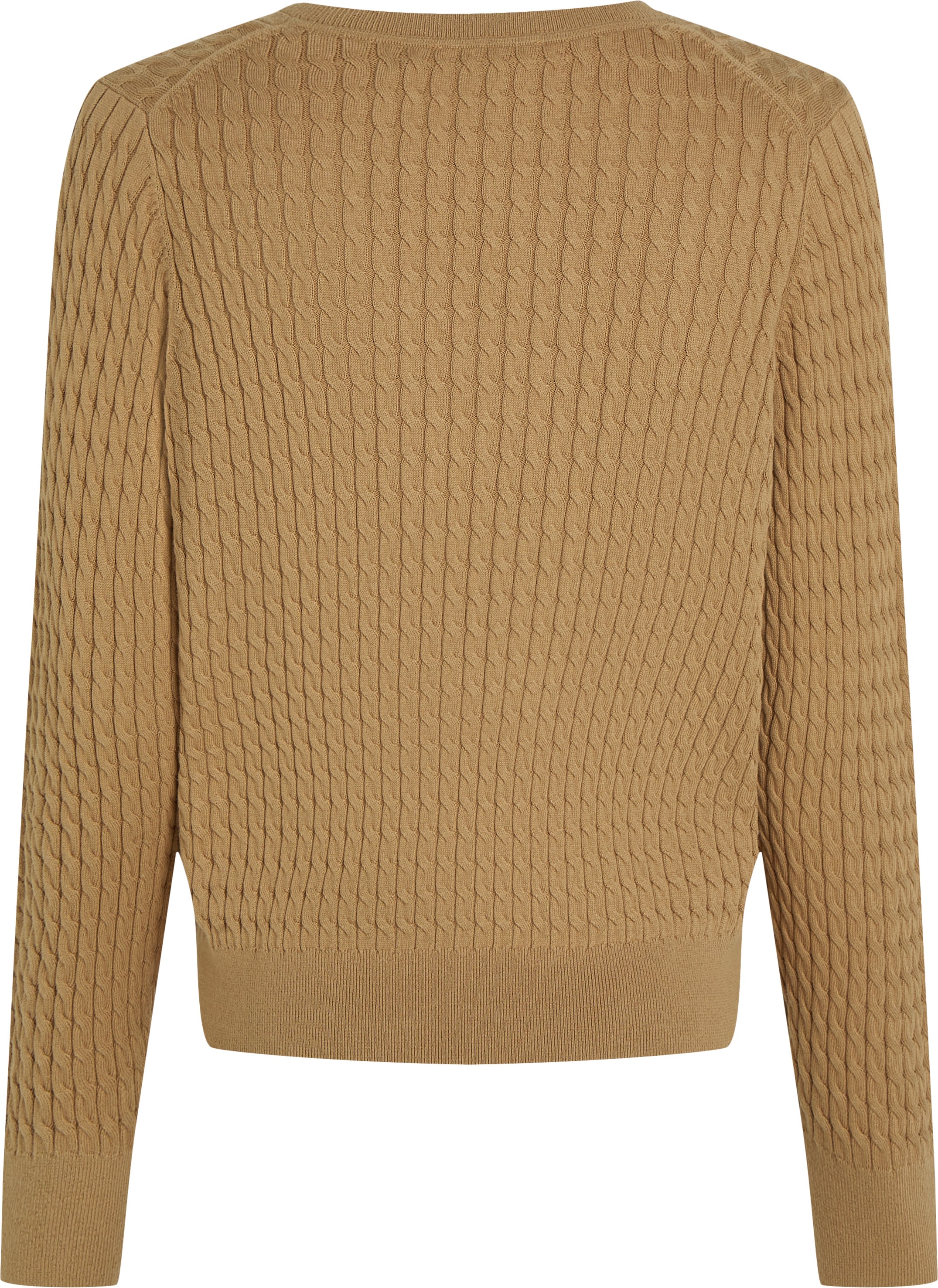 Tommy Hilfiger V-Ausschnitt-Pullover »CO CABLE V-NK LS SWT«, mit Zopfmuster, Logostickerei