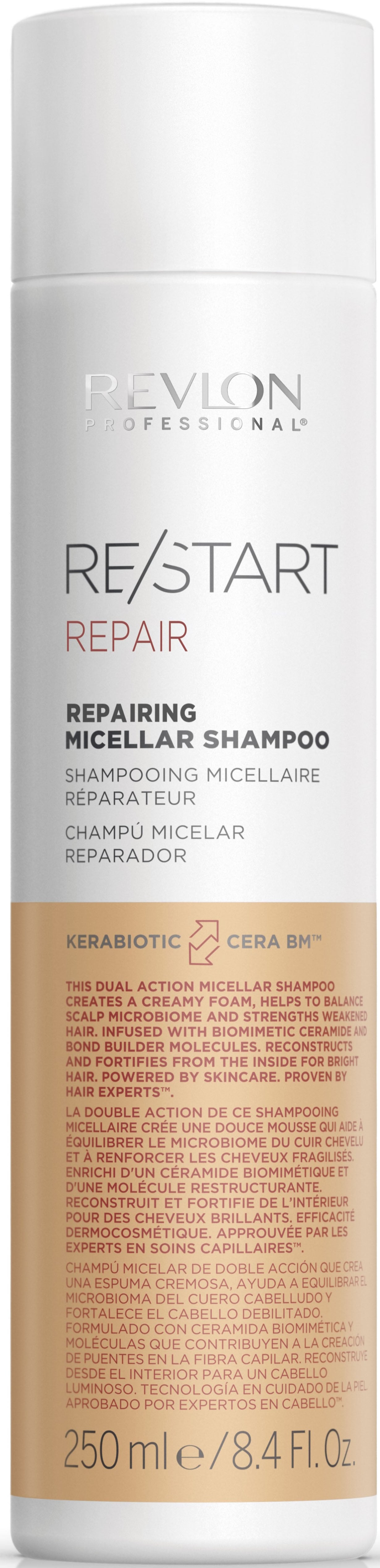 Kinder Haarshampoo "Re/Start REPAIR Restorative Micellar Shampoo 250 ml", 250ml, orange, REVLON PROFESSIONAL, Haarpflegemittel, Sorgt für Stärke und