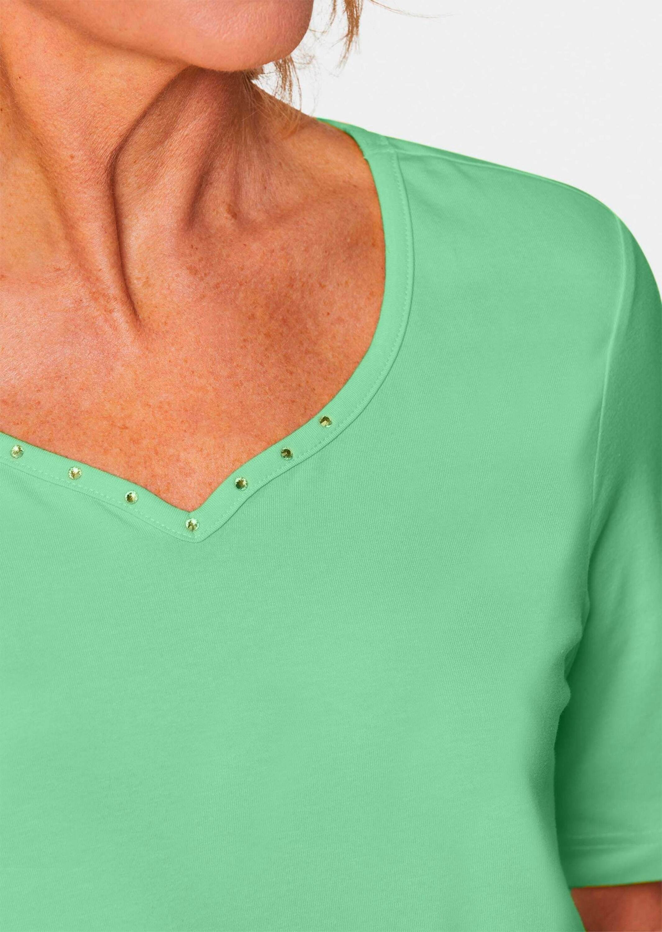 GOLDNER Langarm-Poloshirt »T-Shirt mit charmantem Ausschnitt und Schmucksteinchen«