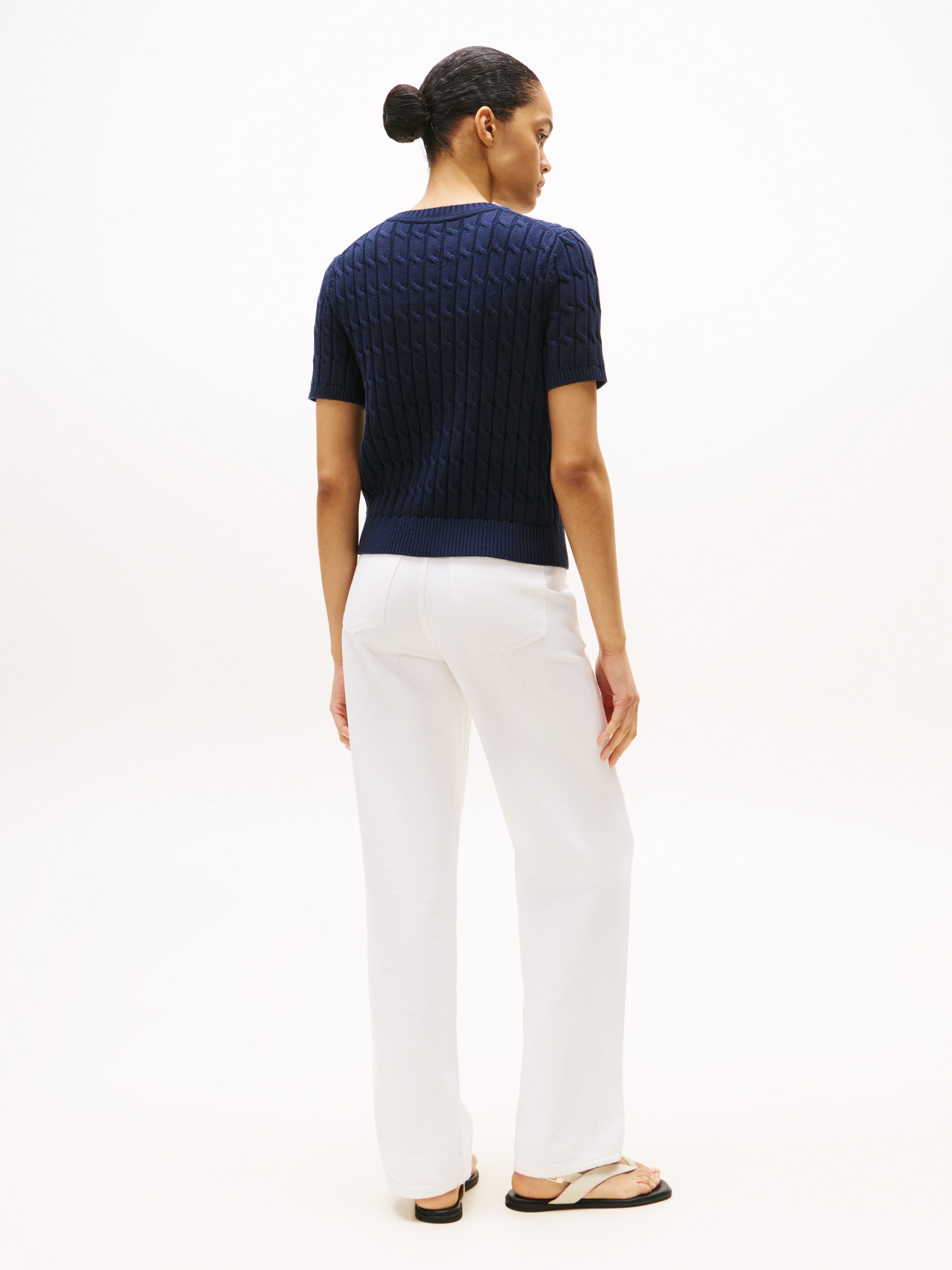 Tommy Hilfiger Strickpullover »CO CABLE MID GG S/S C-NK SWT«, mit Zopfmuster