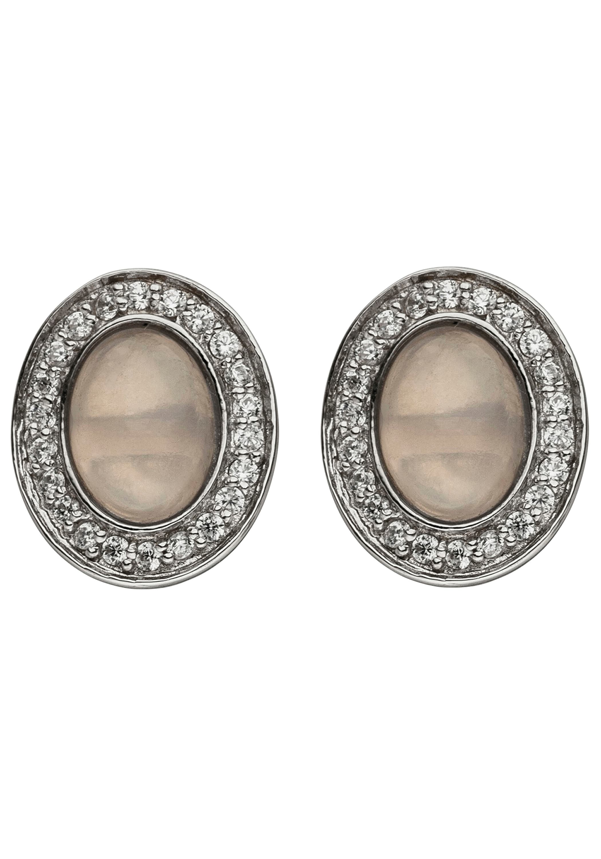 JOBO Paar Ohrstecker »Ovale Ohrringe mit Rosenquarz und 44 Zirkonia« 925 Silber