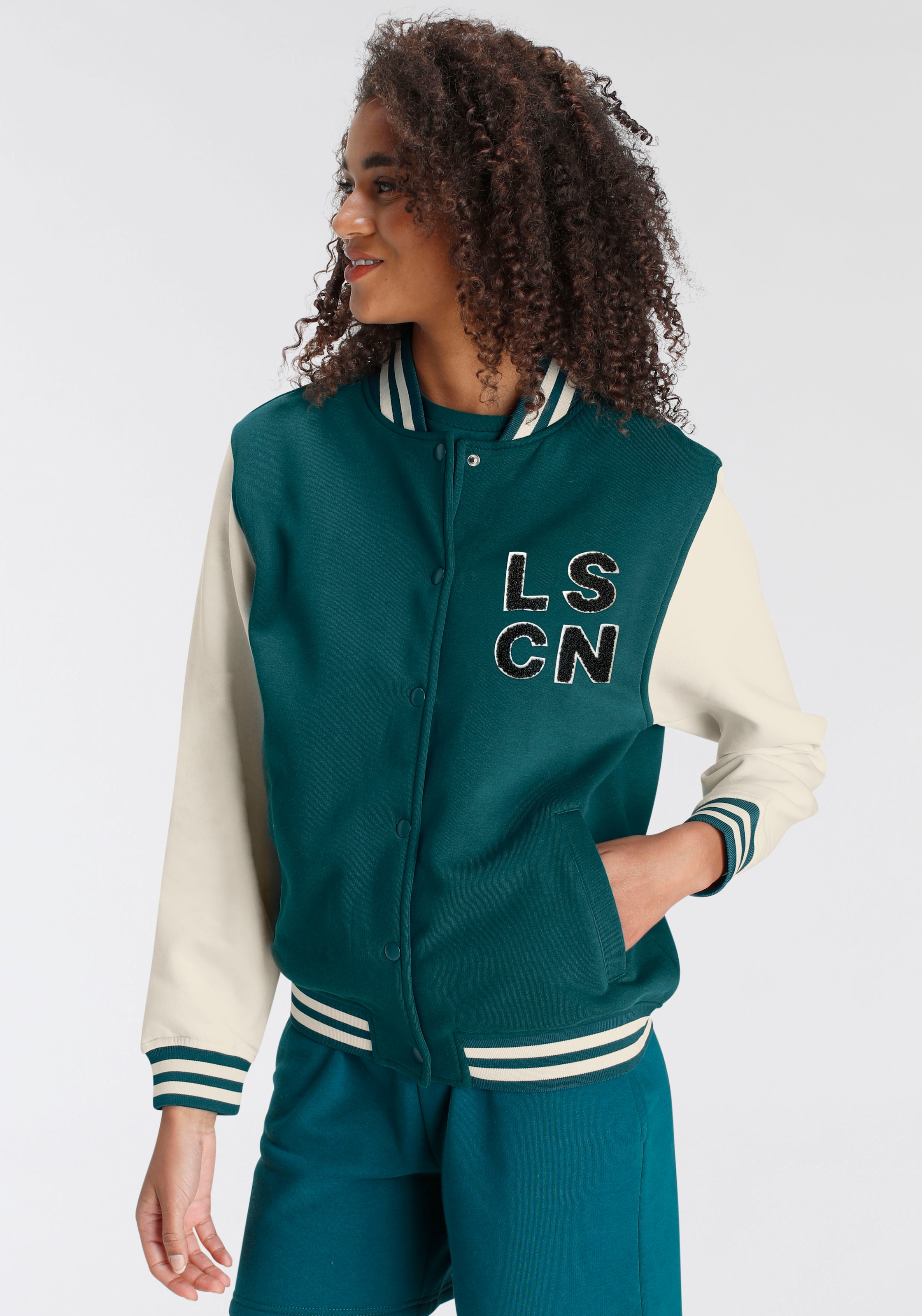 LSCN by LASCANA Sweatjacke, im College Stil, Loungeanzug