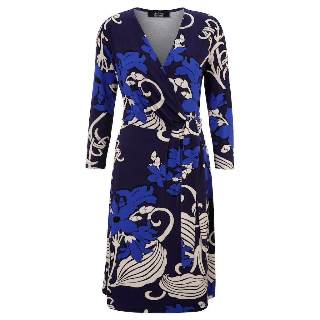 Damenmode Kleider Aniston SELECTED Jerseykleid, mit großflächigem Blumen- und Blätterdruck - NEUE KOLLEKTION lilablau-royalblau-