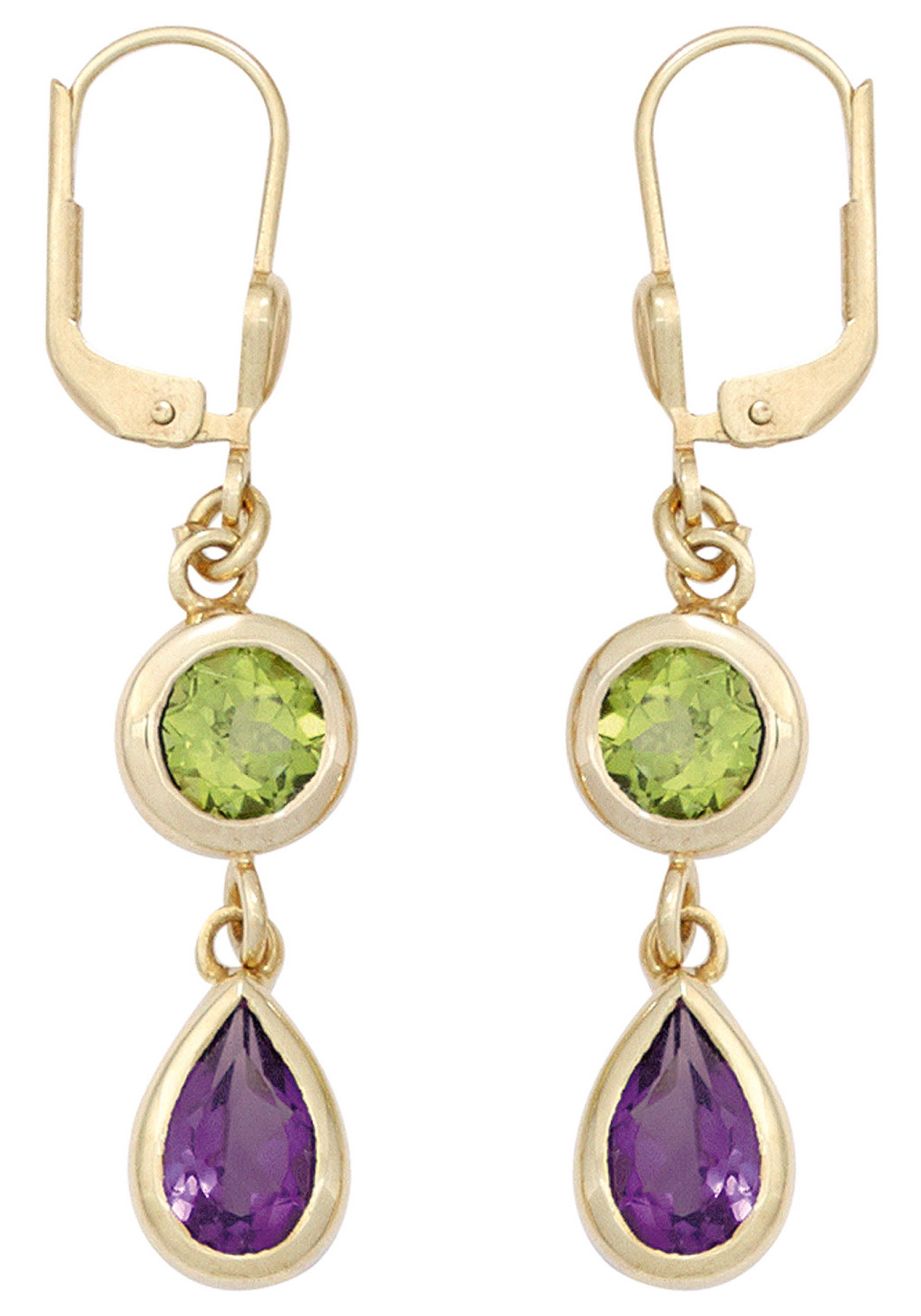 JOBO Paar Ohrhänger »Ohrringe hängend 41 mm« 585 Gold mit Amethyst und Peridot