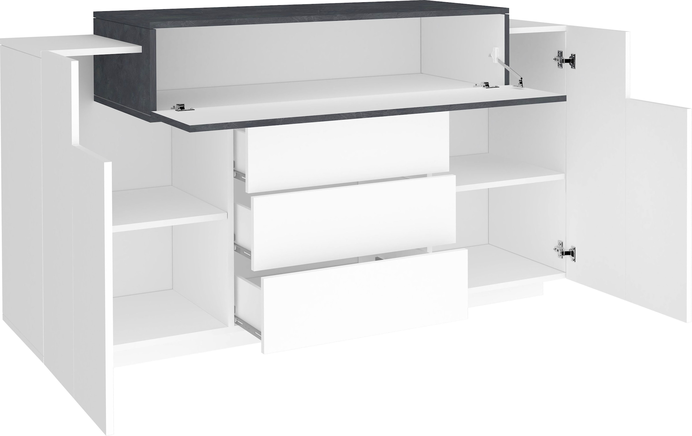 INOSIGN Kommode »Coro, Kommode, Schrank, Kredenz, grifflos«, 1 Klappe,2 Türen,3 Schubkästen Doppeltiefe Hochglanz Front Breite 160