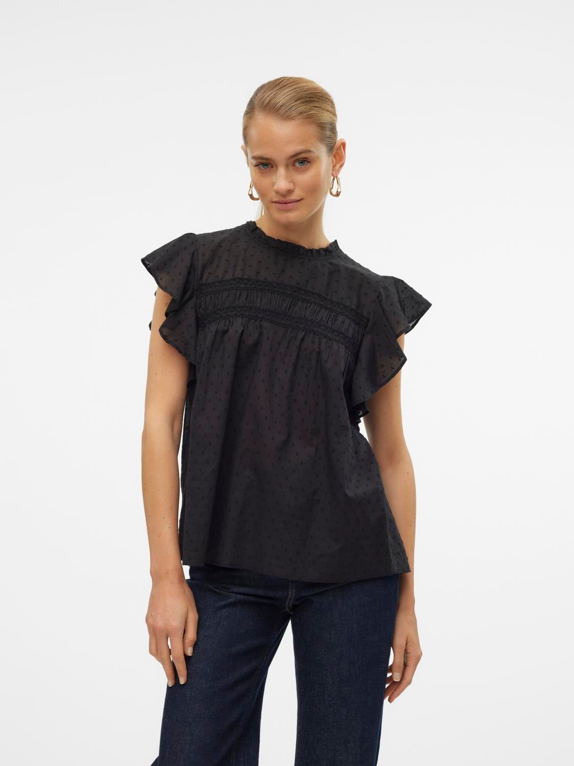 Vero Moda 1100000002199 "VMTRINE SL LACE TOP WVN NOOS" Baumwolle