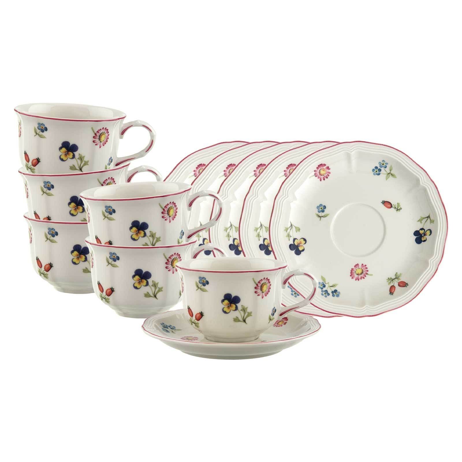 Villeroy & Boch Tasse "Teetassen mit Untertassen Petite Fleur 130 ml 6er Set bunt" Spülmaschinenfest, Mikrowellensicher