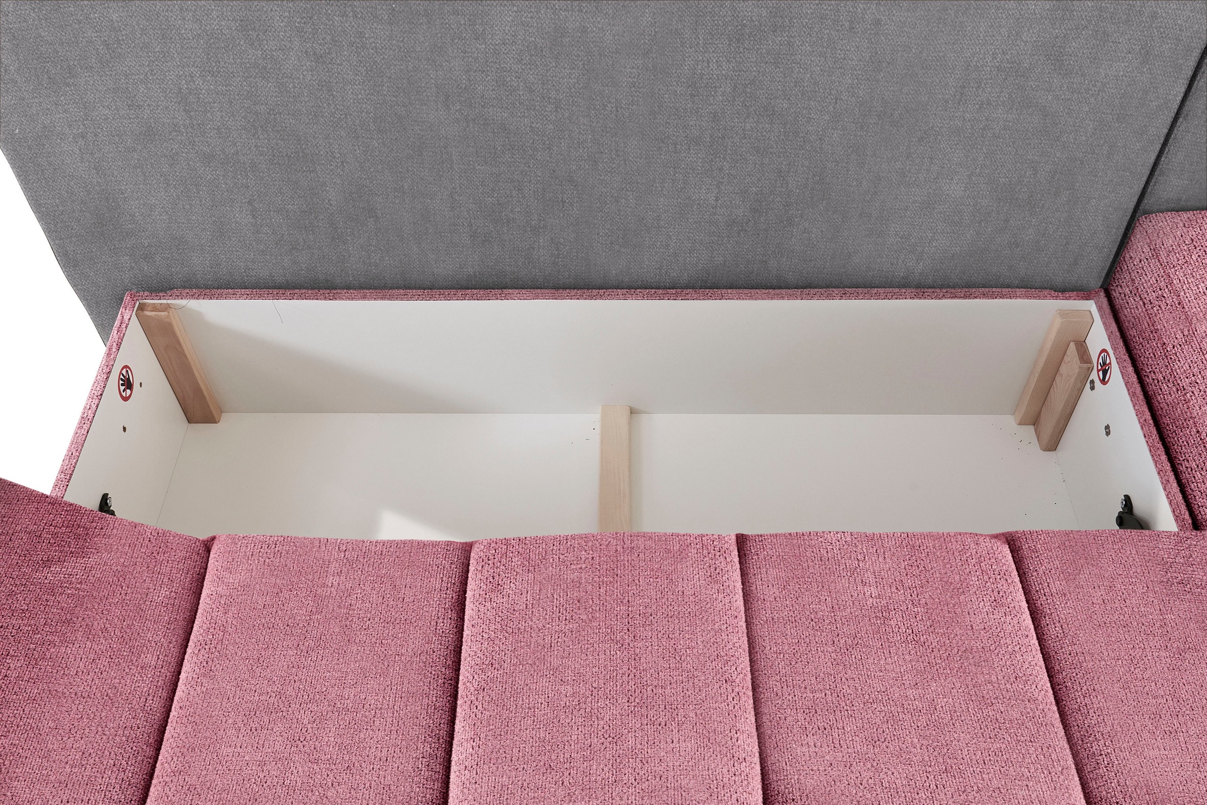 INOSIGN Ecksofa »Imola, elegant und modern, aktuelle Steppung im Sitz, bequem, L-Form«, frei im Raum stellbar, wahlweise mit Bettfunktion und Bettkasten