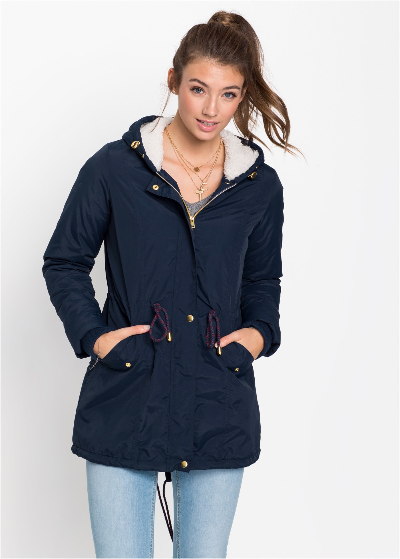 bonprix Parka mit Kapuze Winterjacke als Parka mit Teddy-Fleece und Kapuze